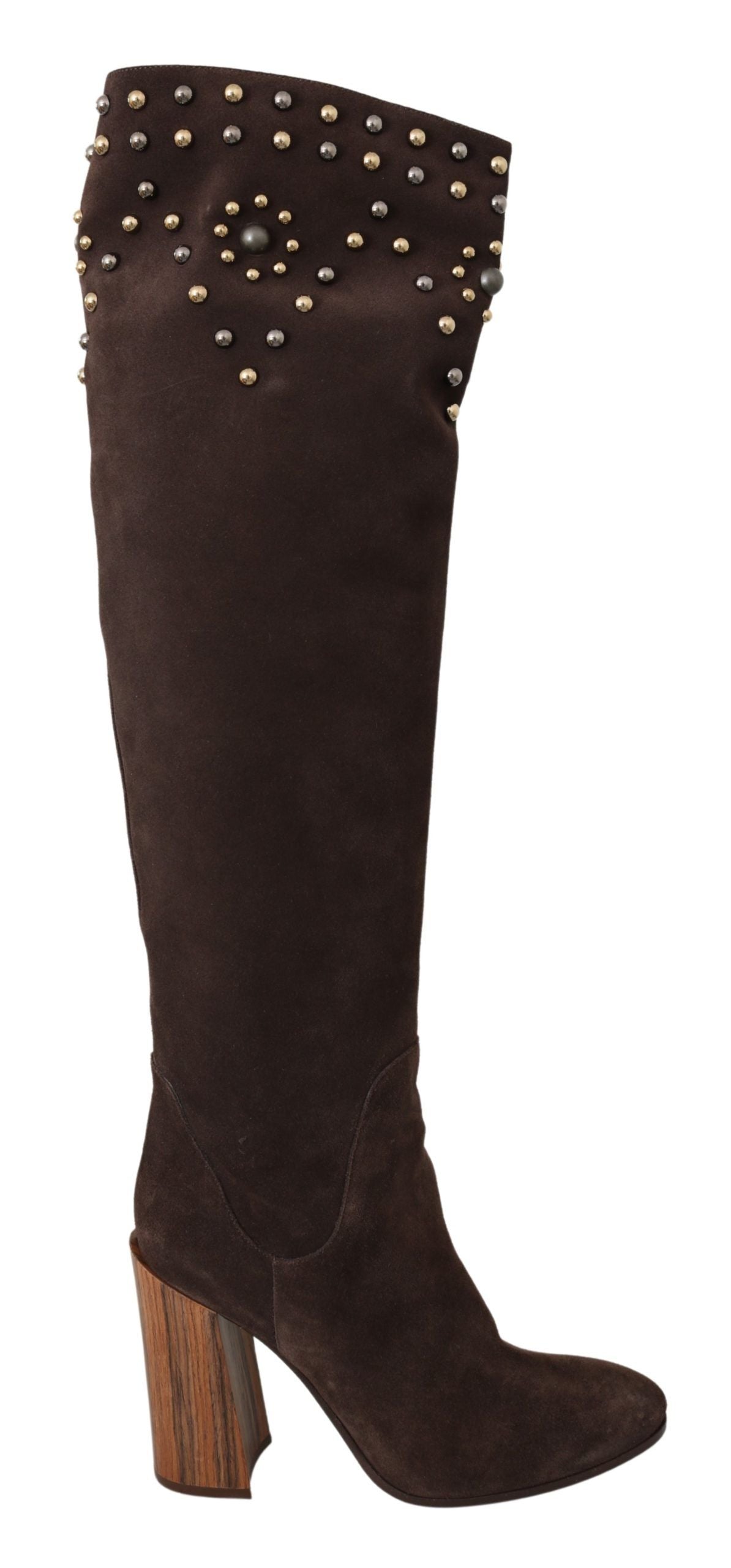 Dolce &amp; Gabbana – Kniehohe Wildlederstiefel mit Nieten in Braun