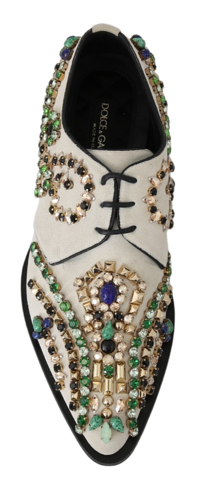 Dolce &amp; Gabbana Elegant White Suede Dress Flats cu Cristale