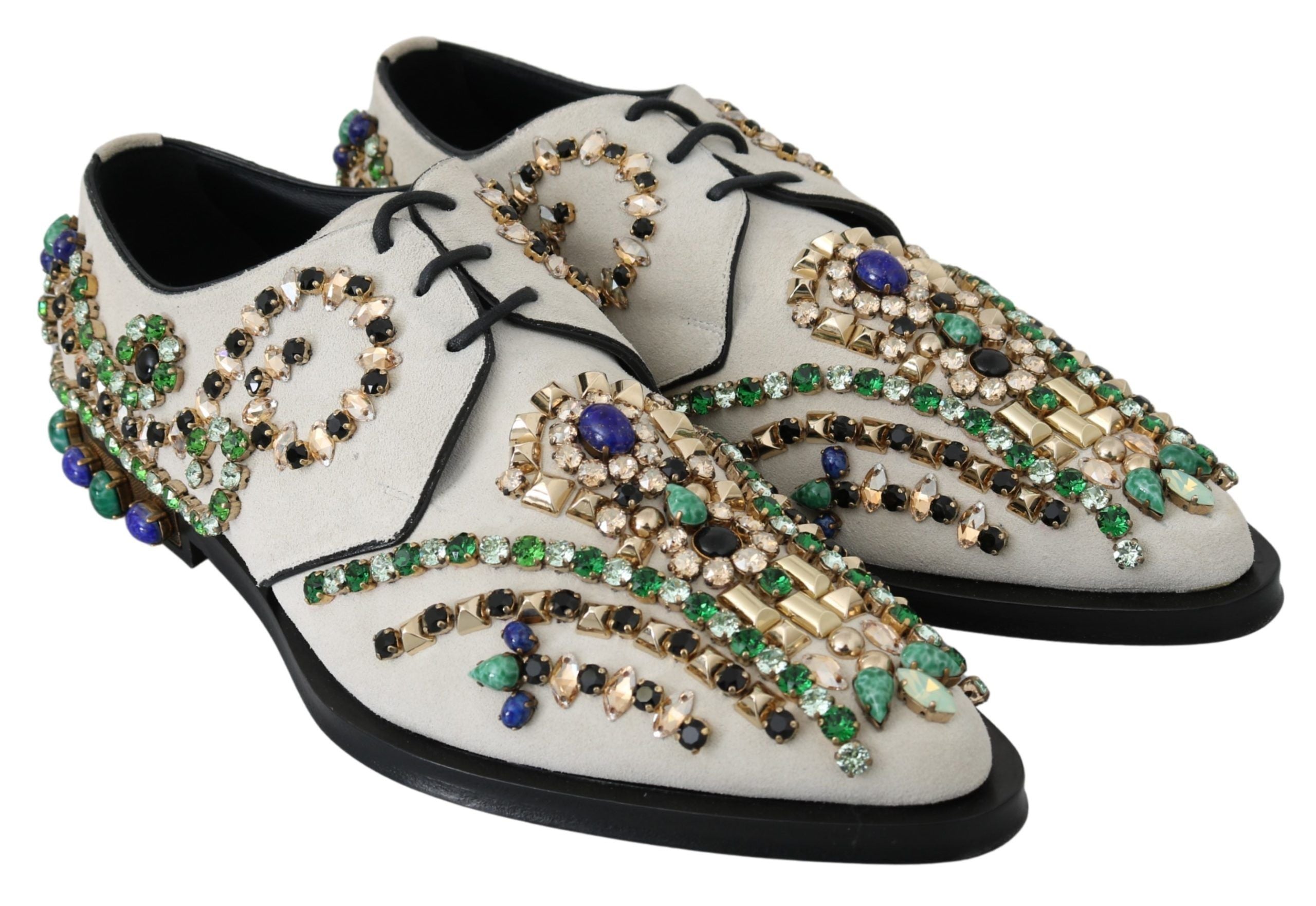 Dolce &amp; Gabbana Elegant White Suede Dress Flats cu Cristale