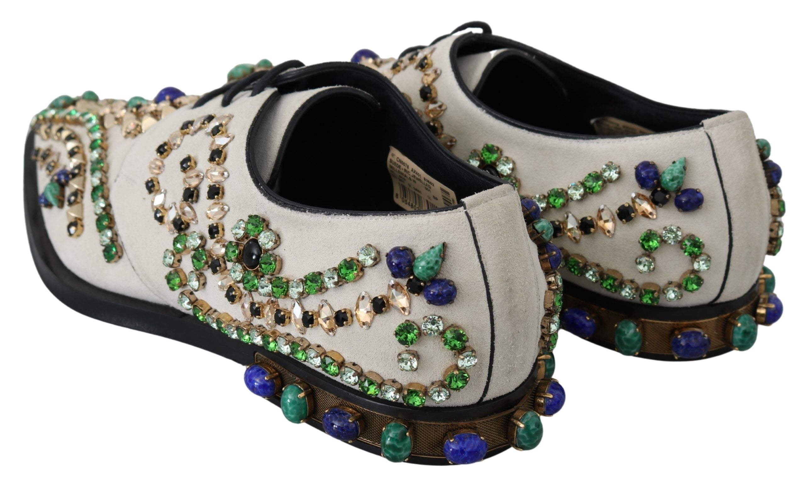 Dolce &amp; Gabbana Elegant White Suede Dress Flats cu Cristale