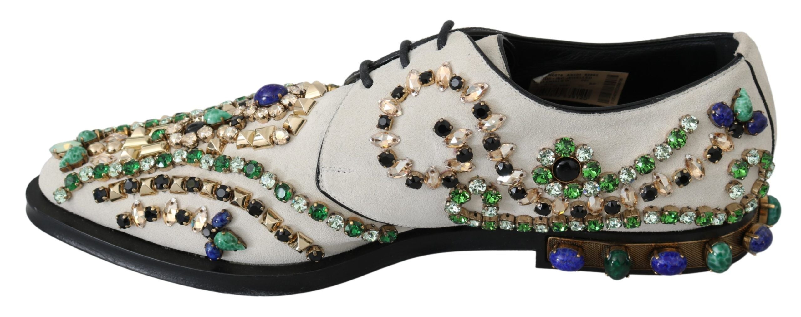 Dolce &amp; Gabbana Elegant White Suede Dress Flats cu Cristale