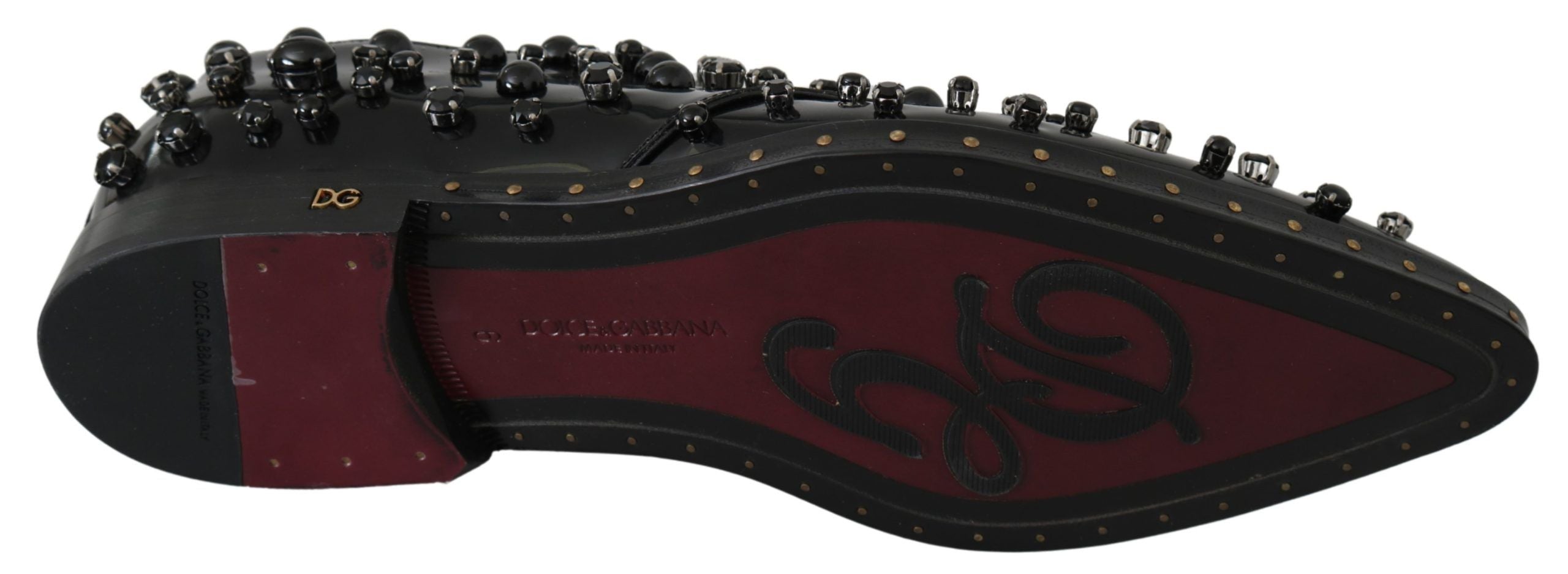 Dolce &amp; Gabbana Elegante schwarze Abendschuhe aus Leder mit Kristallen