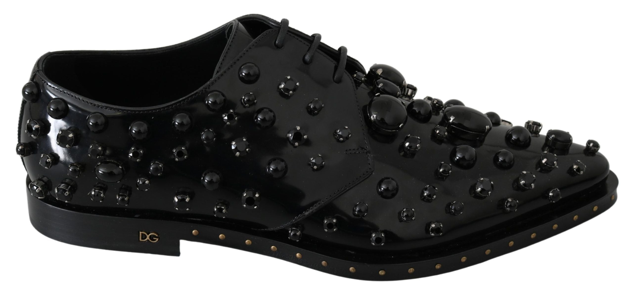 Dolce &amp; Gabbana Elegante schwarze Abendschuhe aus Leder mit Kristallen
