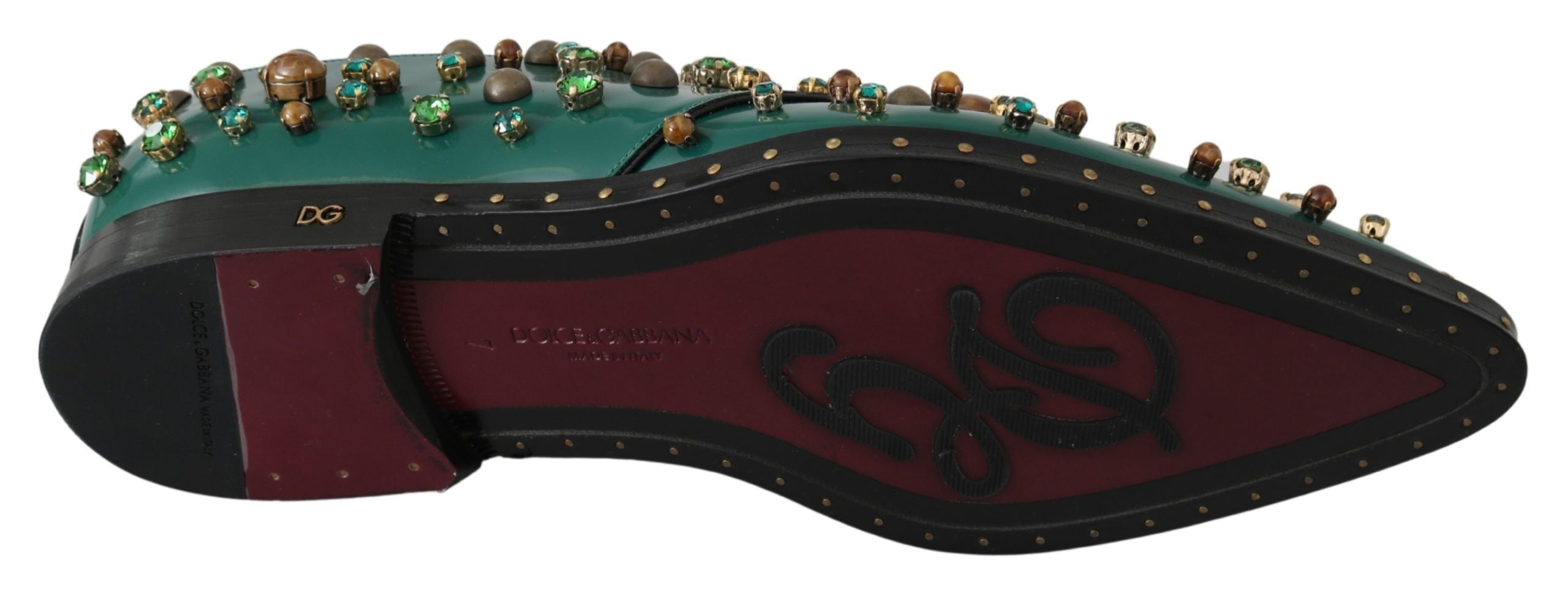 Dolce &amp; Gabbana – Smaragdgrüne Lederschuhe mit Kristallakzenten