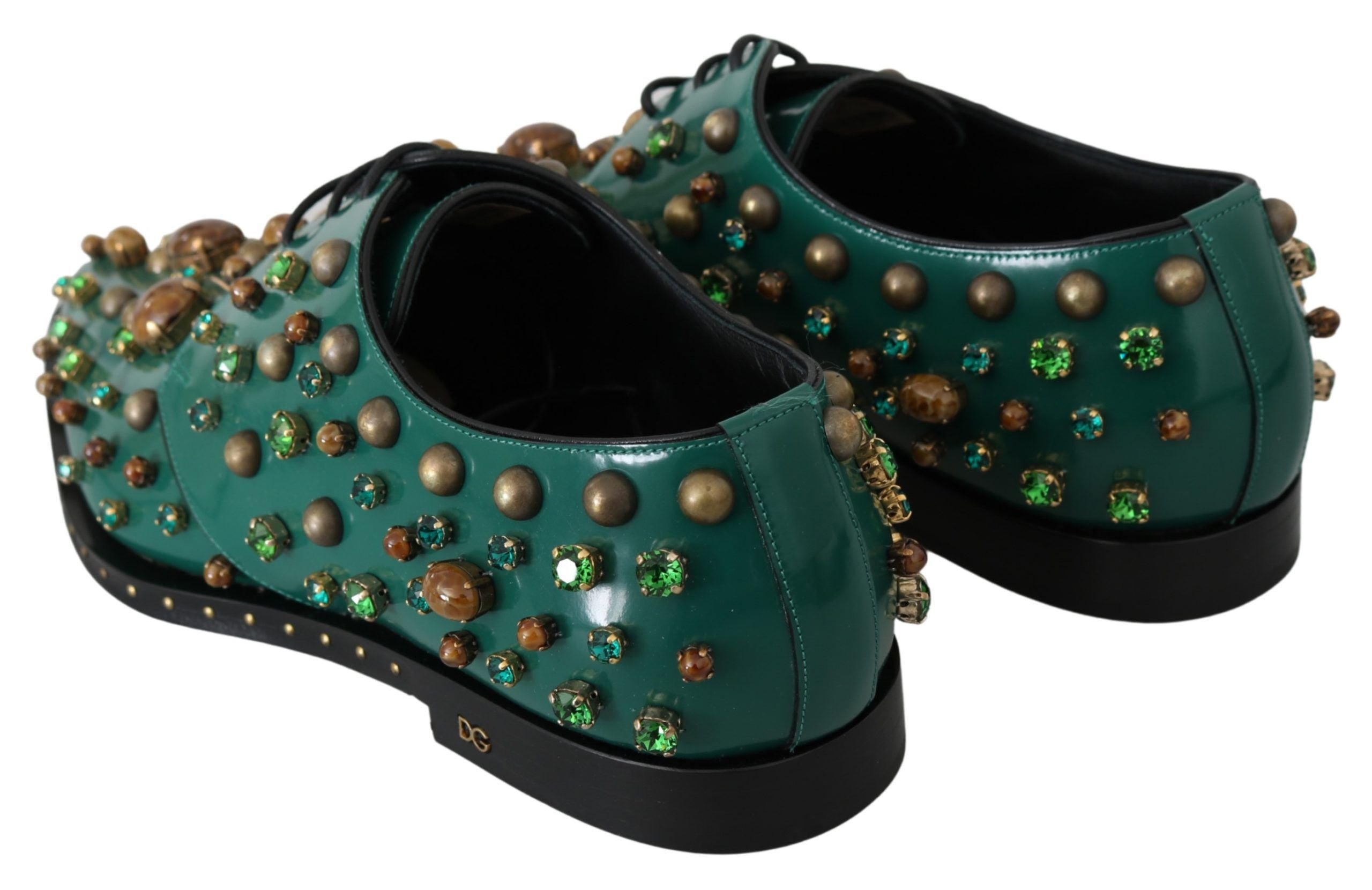 Dolce &amp; Gabbana – Smaragdgrüne Lederschuhe mit Kristallakzenten