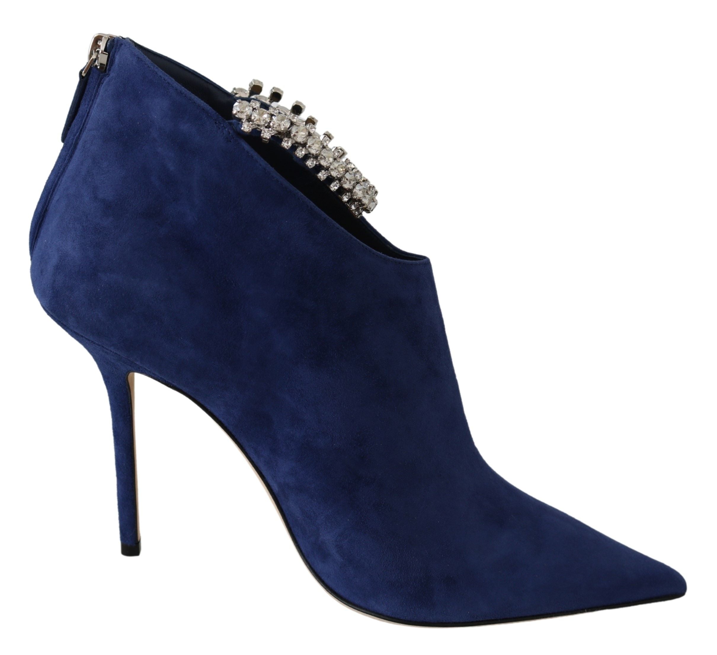 Jimmy Choo Pop Blaue Stiefel mit Kristallriemen und Absatz