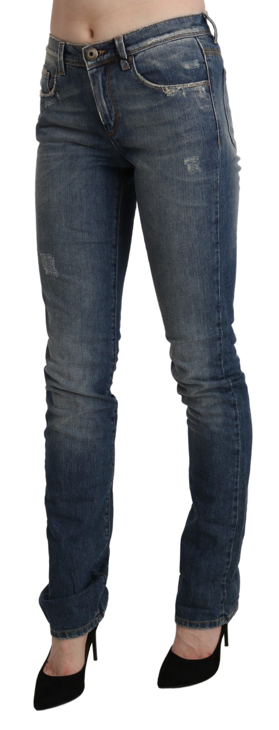 Ermanno Scervino – Schicker Skinny-Jeansstoff mit mittlerer Taille in verwaschenem Blau