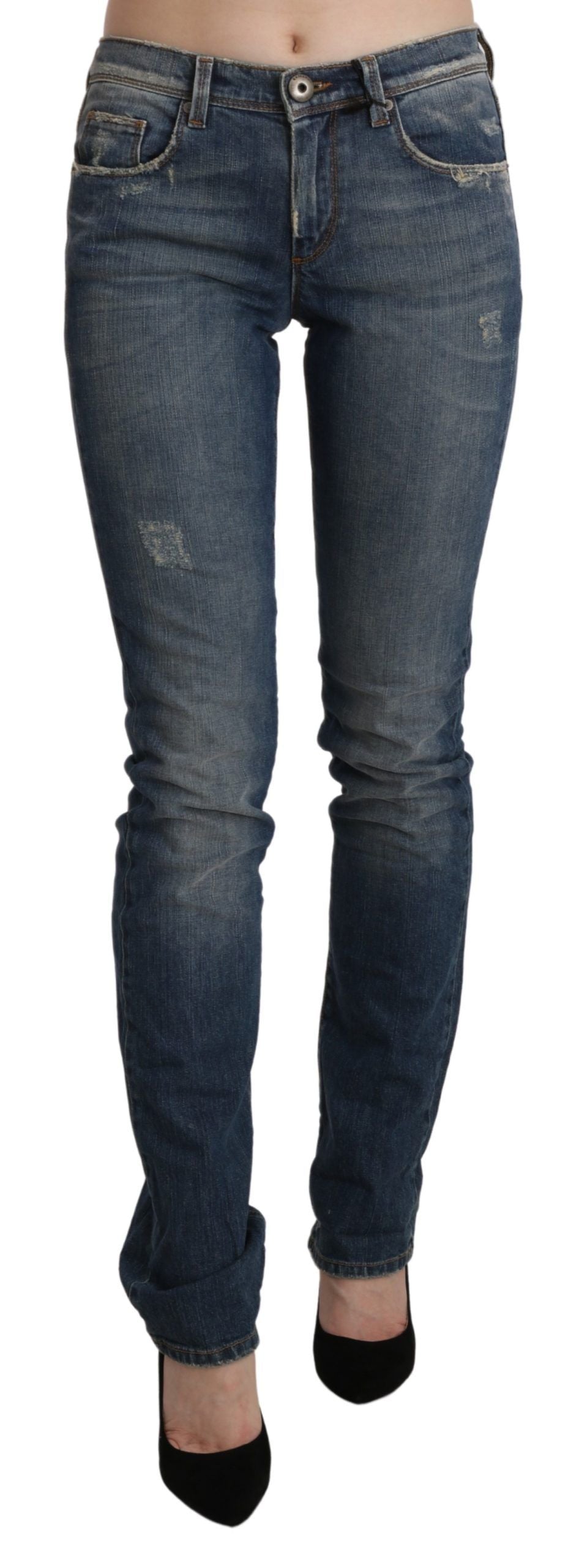 Ermanno Scervino – Schicker Skinny-Jeansstoff mit mittlerer Taille in verwaschenem Blau