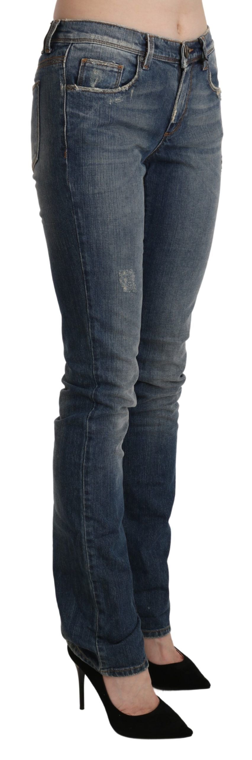 Blugi Ermanno Scervino Chic Skinny cu talie medie, albastru spălat