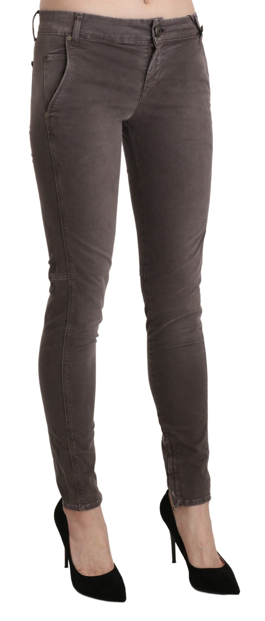 Pantaloni skinny Ermanno Scervino Chic maro cu talie joasă