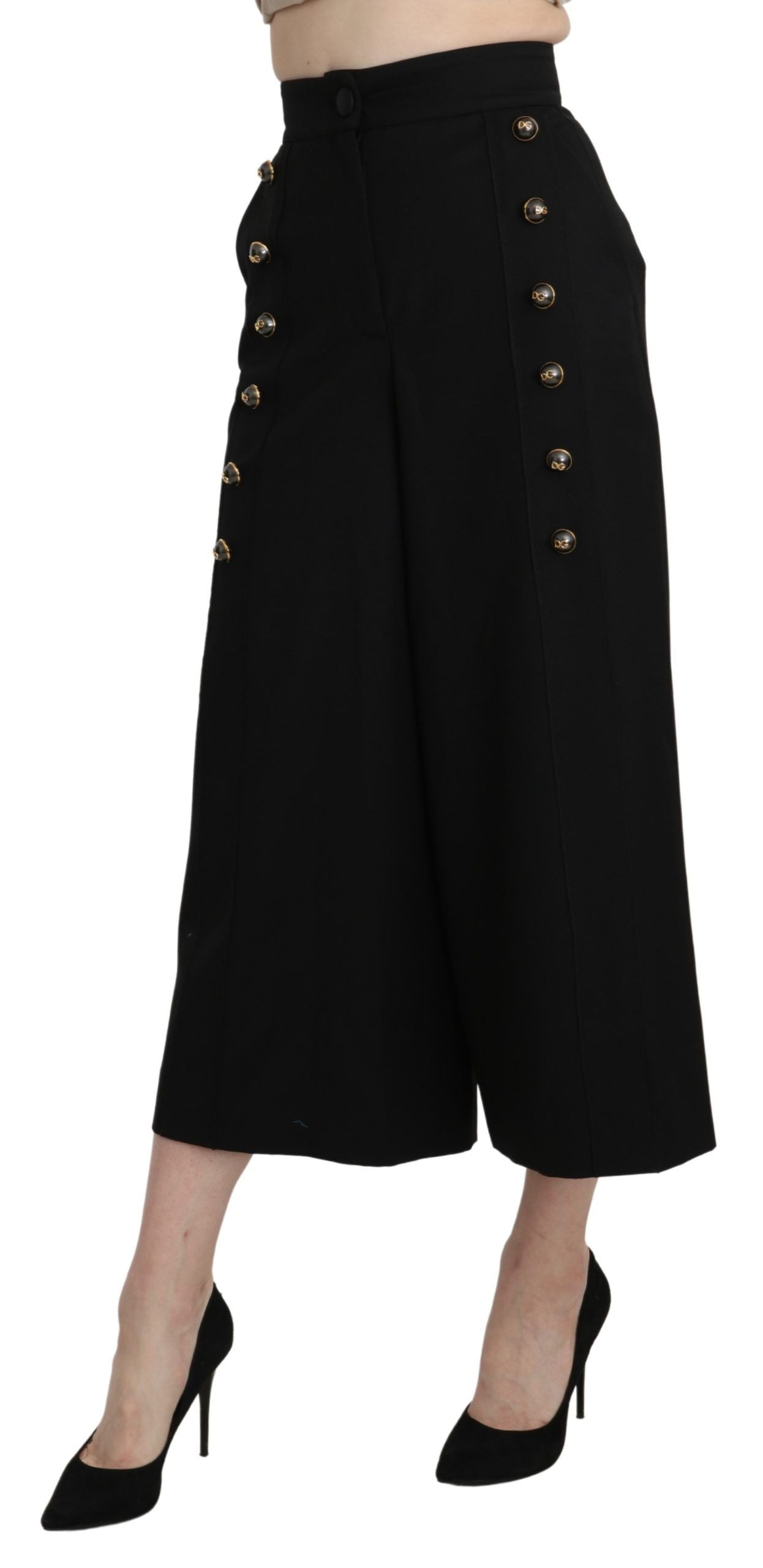 Dolce &amp; Gabbana Elegante Hose aus Schurwolle mit hoher Taille und weitem Bein