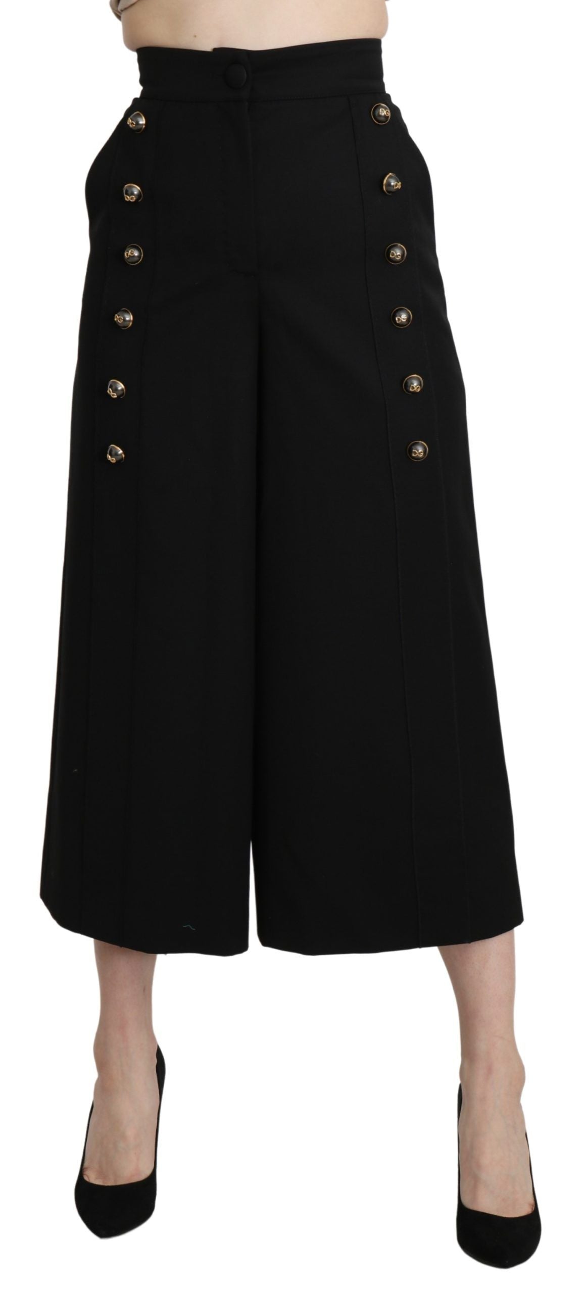 Dolce &amp; Gabbana Elegante Hose aus Schurwolle mit hoher Taille und weitem Bein
