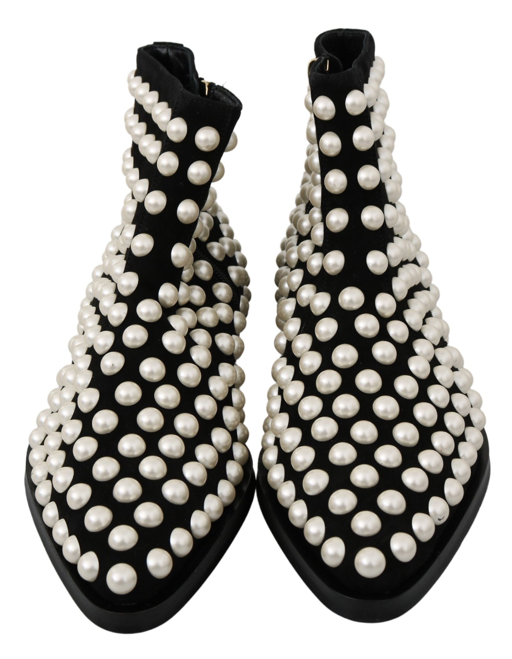 Dolce &amp; Gabbana Schicke Stiefeletten aus schwarzem Wildleder mit Perlen