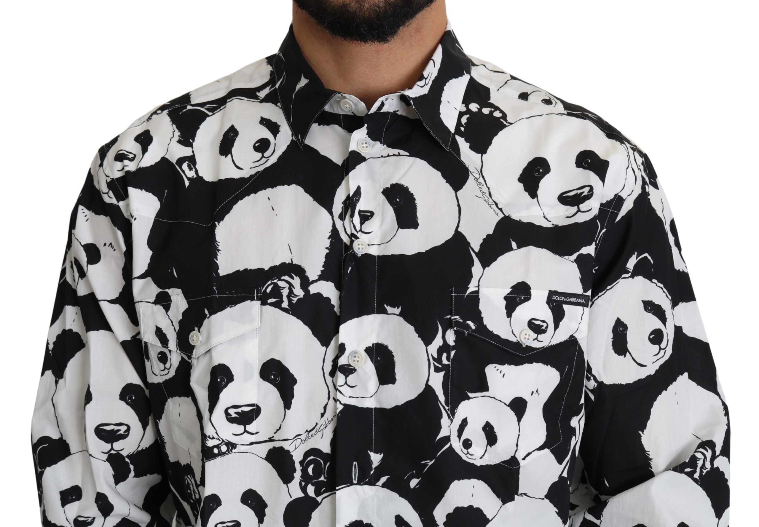 Dolce &amp; Gabbana Panda Print Reine Baumwolle Hemd - Schwarz Weiß