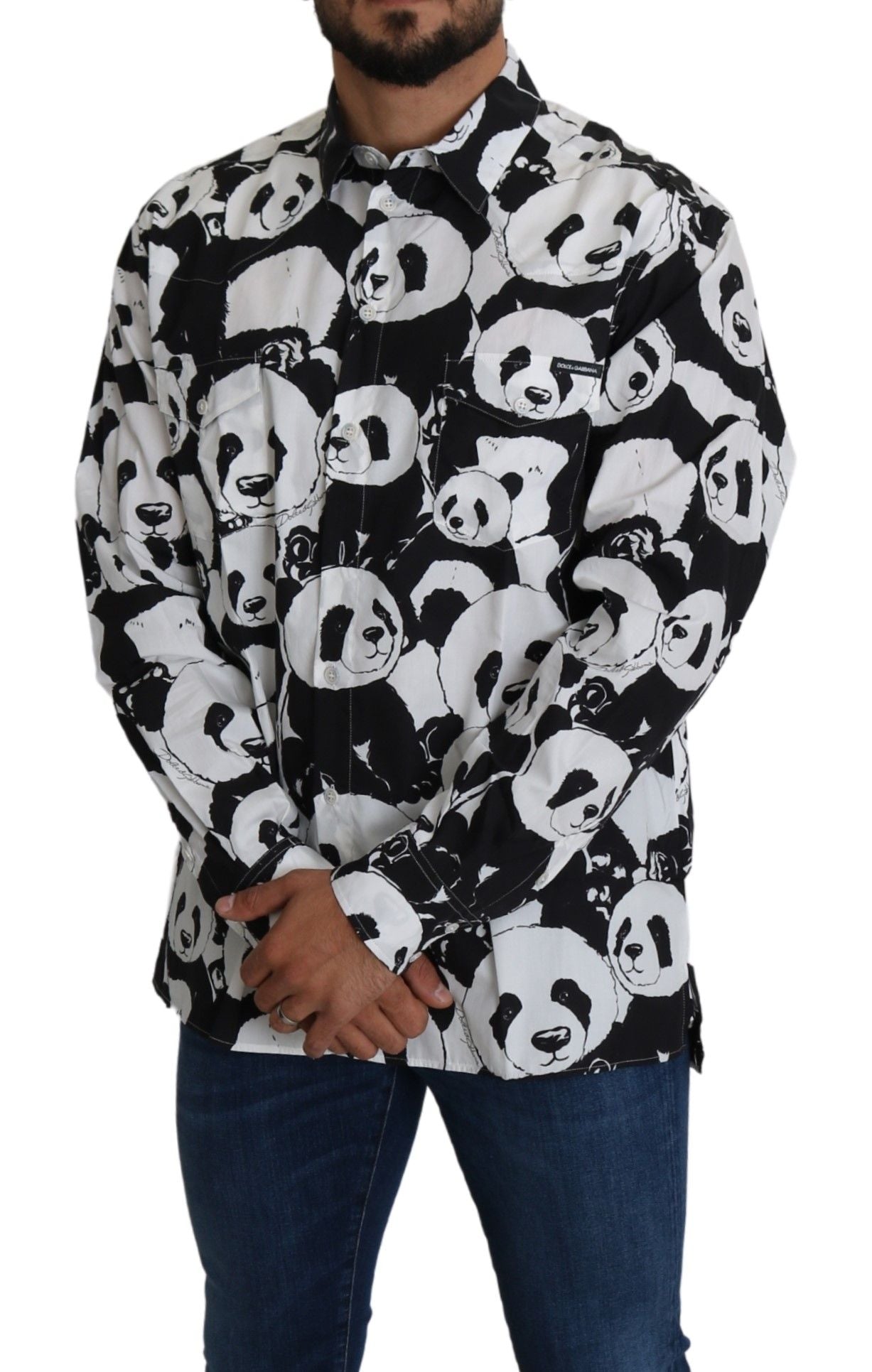 Dolce &amp; Gabbana Panda Print Reine Baumwolle Hemd - Schwarz Weiß