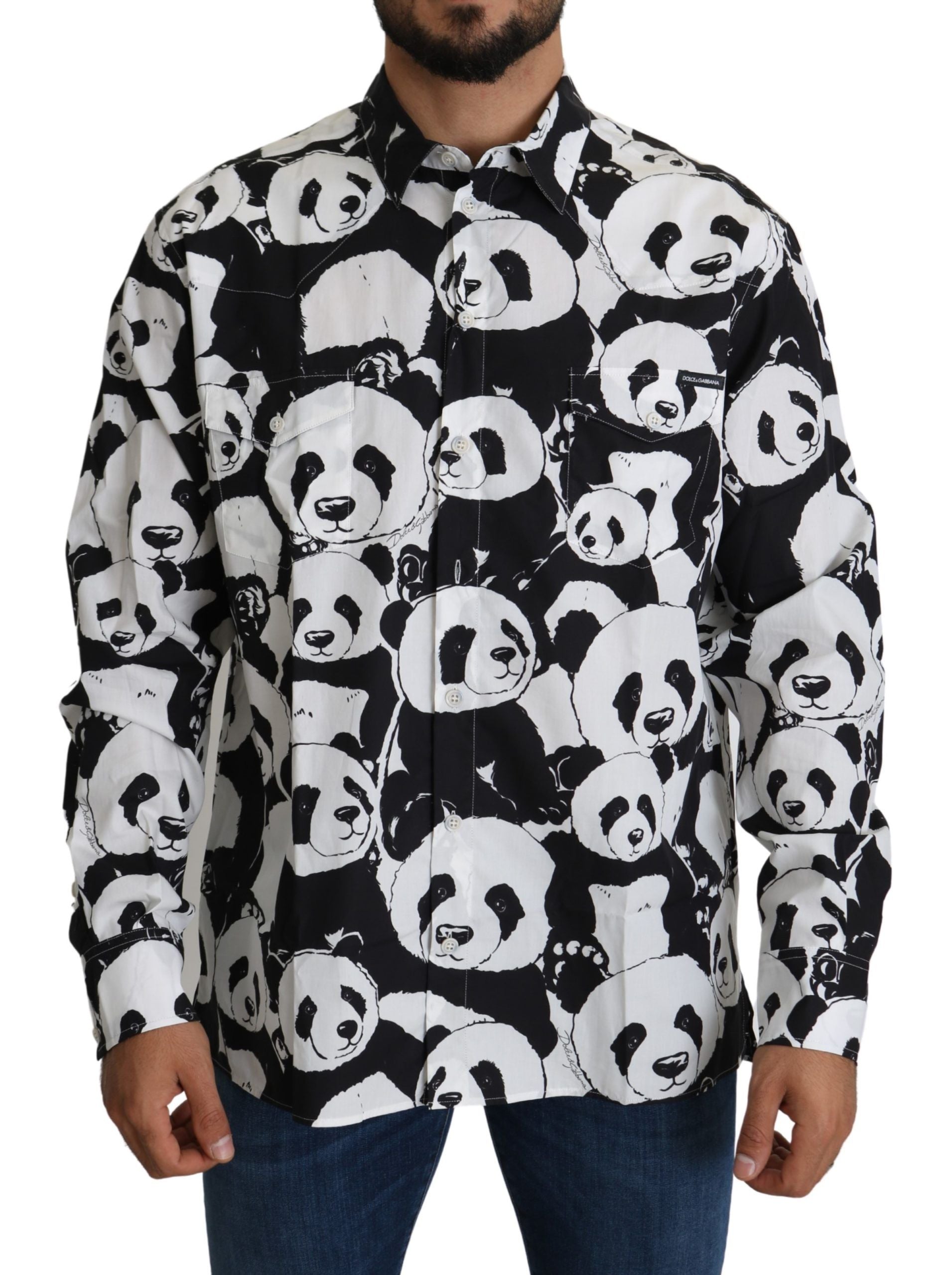 Dolce &amp; Gabbana Panda Print Reine Baumwolle Hemd - Schwarz Weiß