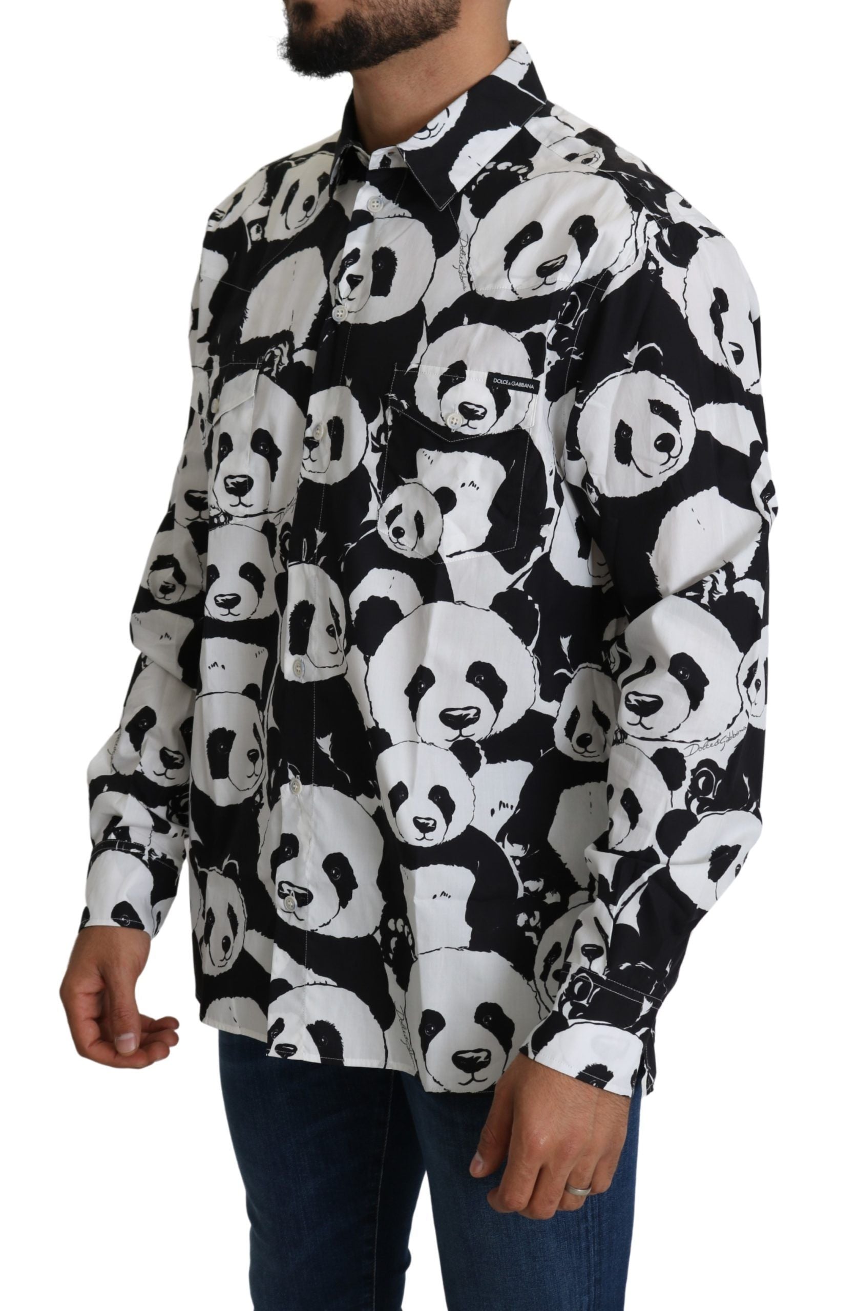 Dolce &amp; Gabbana Panda Print Reine Baumwolle Hemd - Schwarz Weiß