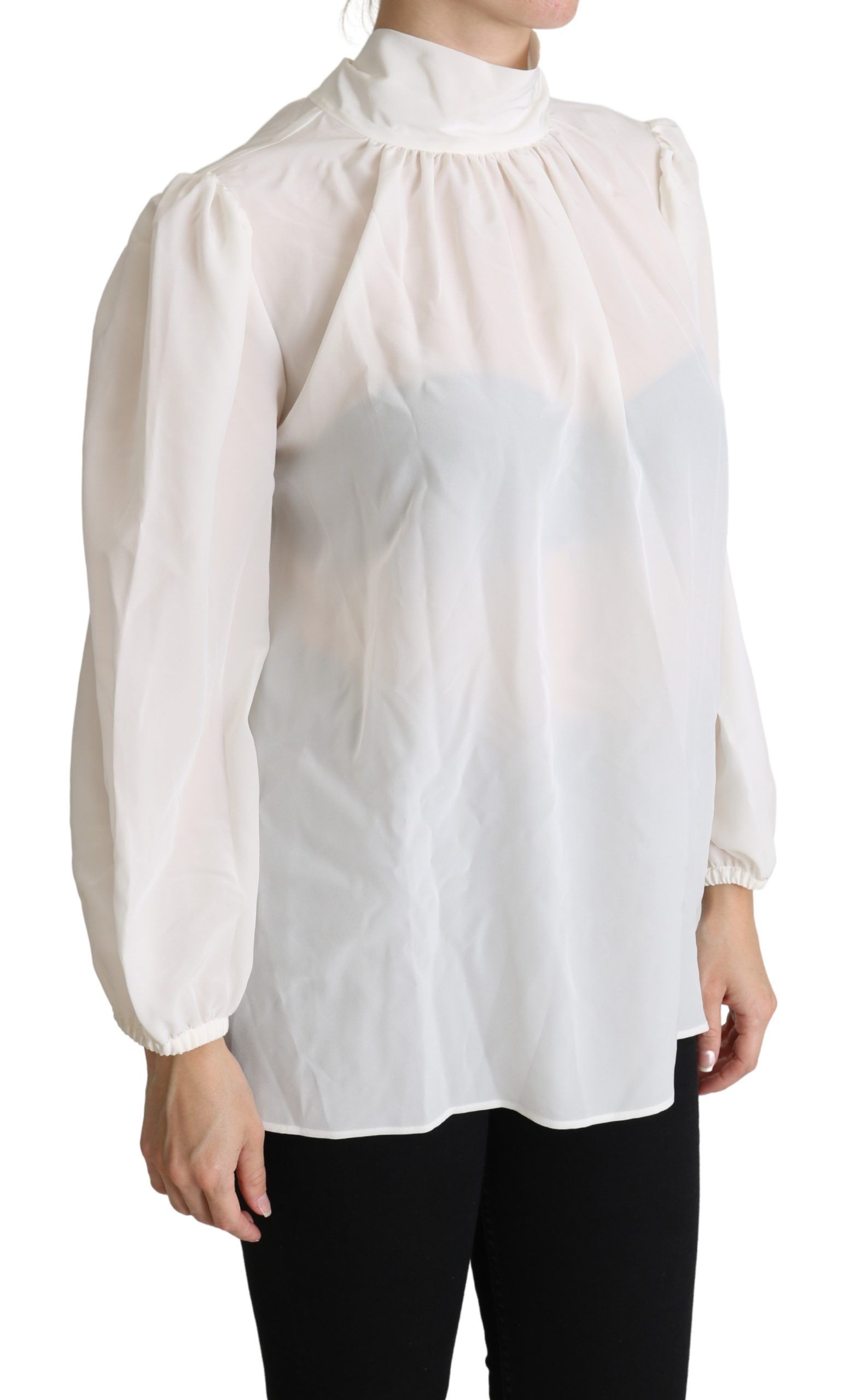 Dolce &amp; Gabbana Elegante weiße Seidenbluse mit Schleife