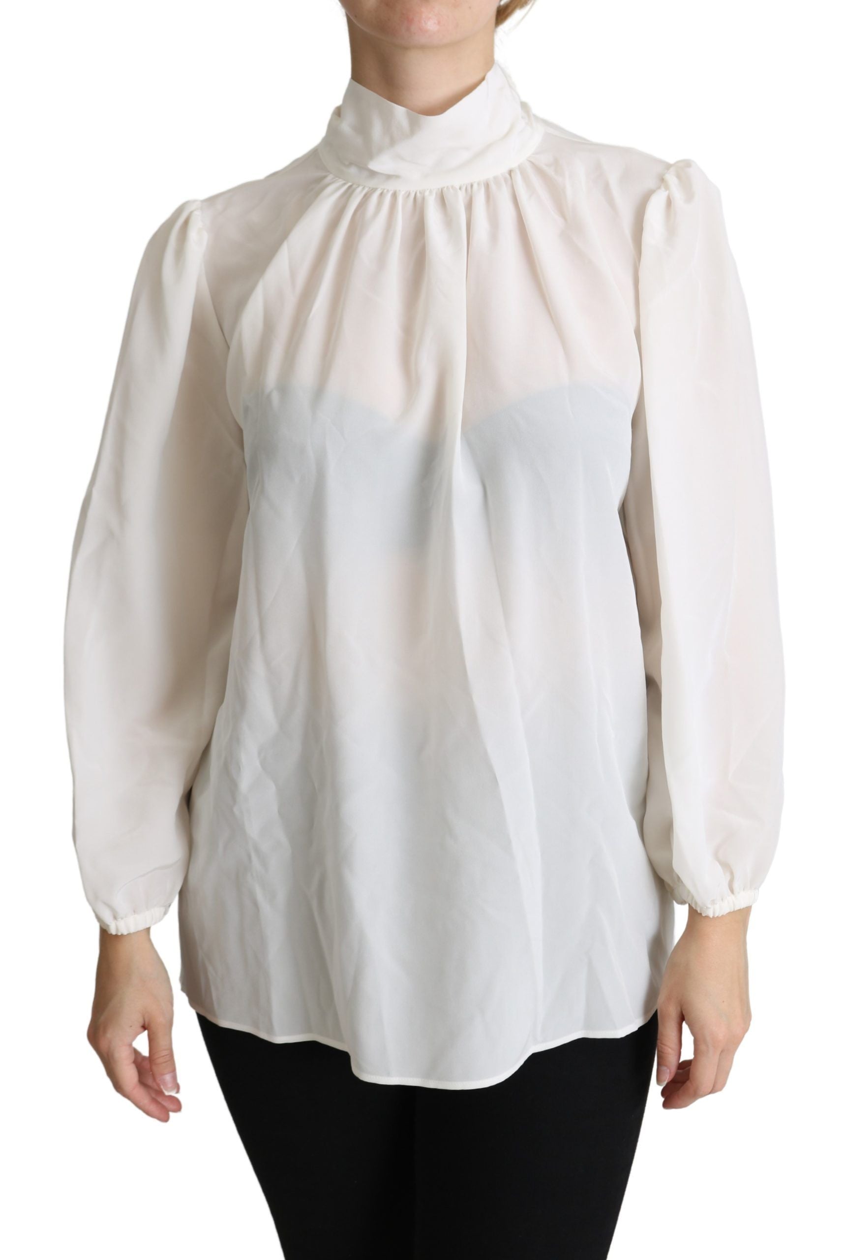 Dolce &amp; Gabbana Elegante weiße Seidenbluse mit Schleife