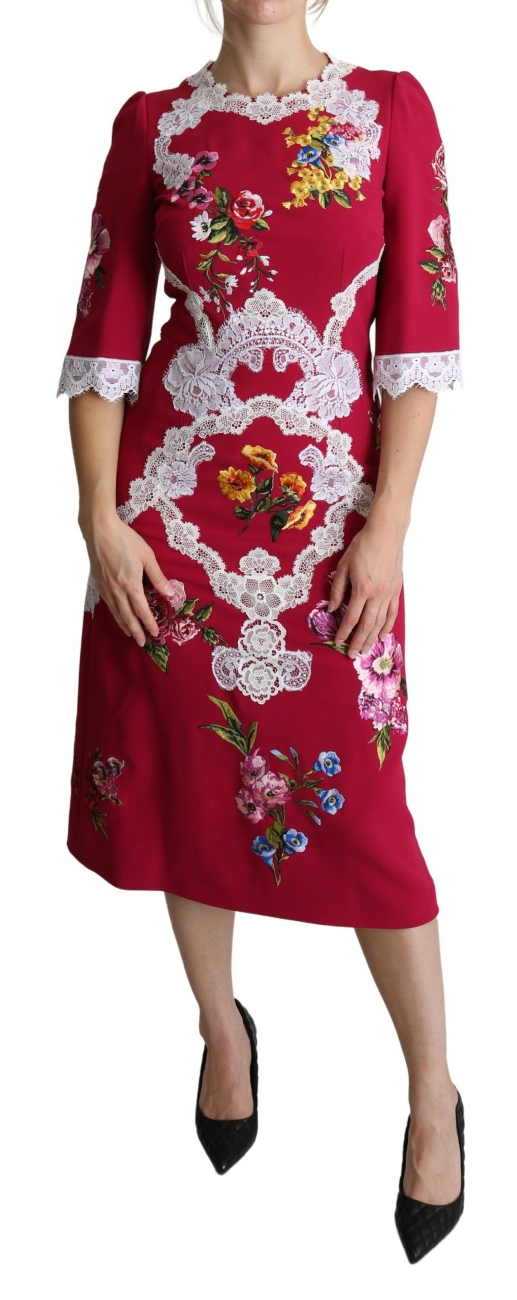 Dolce &amp; Gabbana – Midi-Etuikleid mit Blumenstickerei