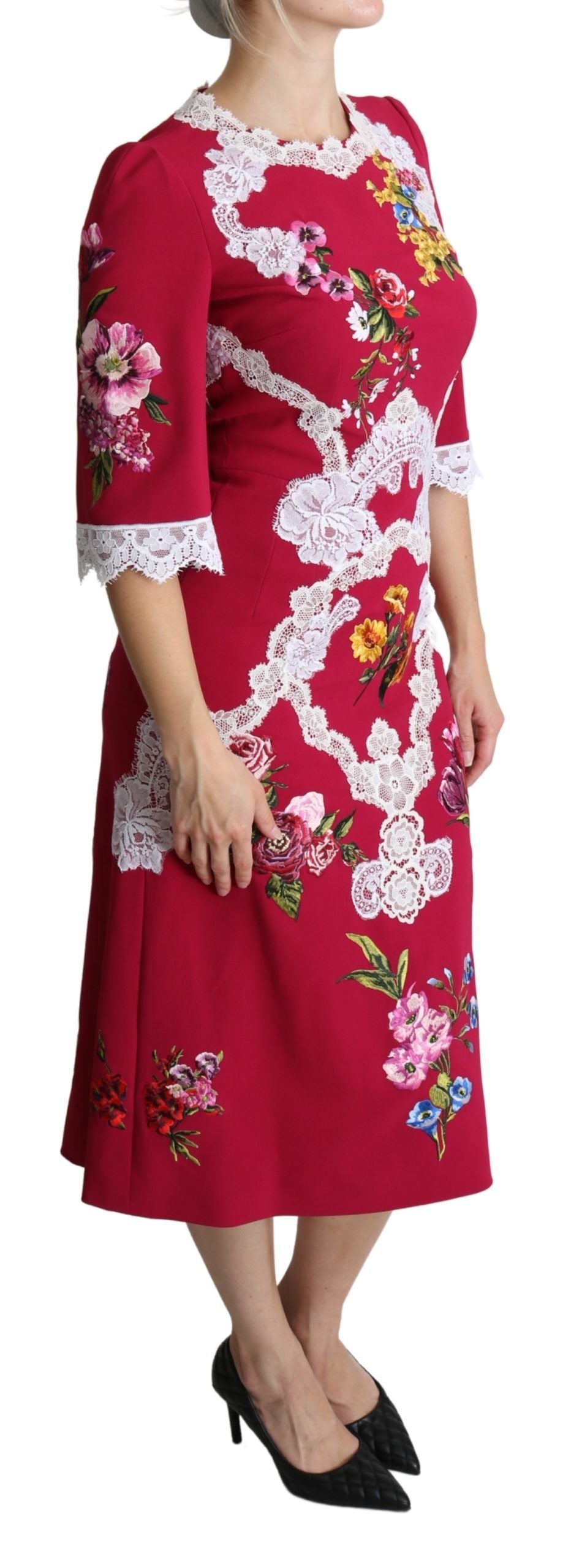 Dolce &amp; Gabbana – Midi-Etuikleid mit Blumenstickerei