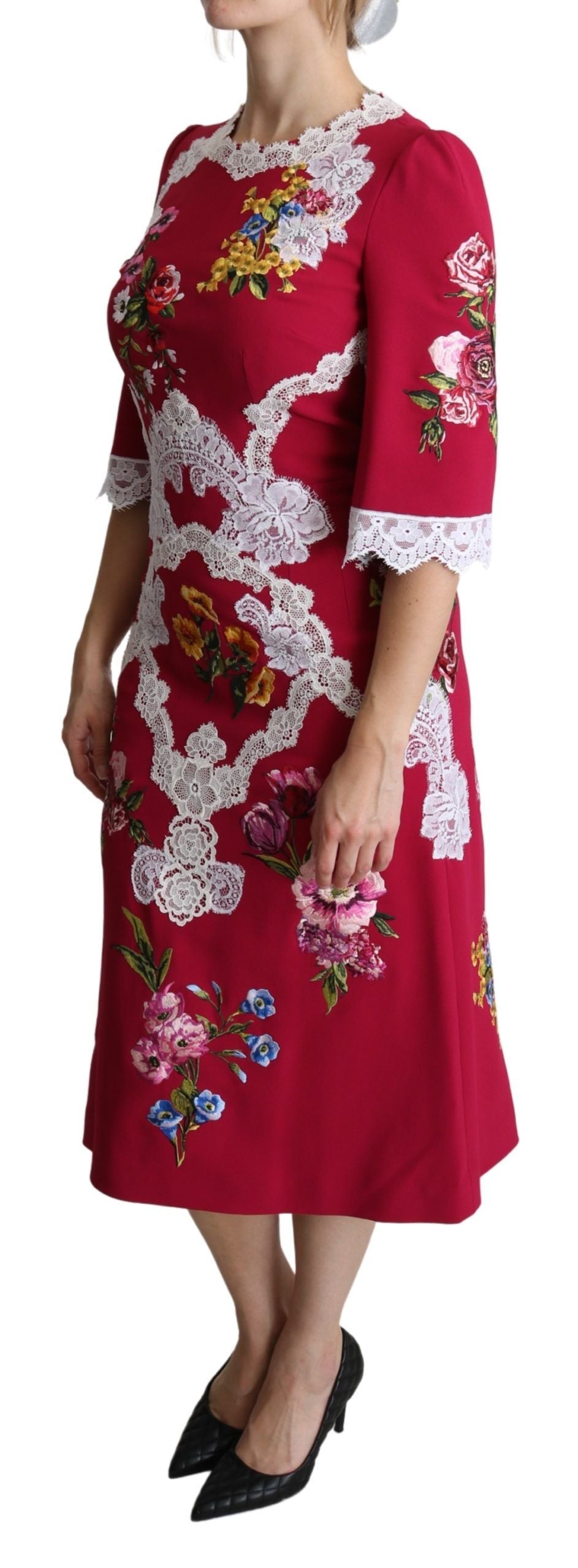 Dolce &amp; Gabbana – Midi-Etuikleid mit Blumenstickerei