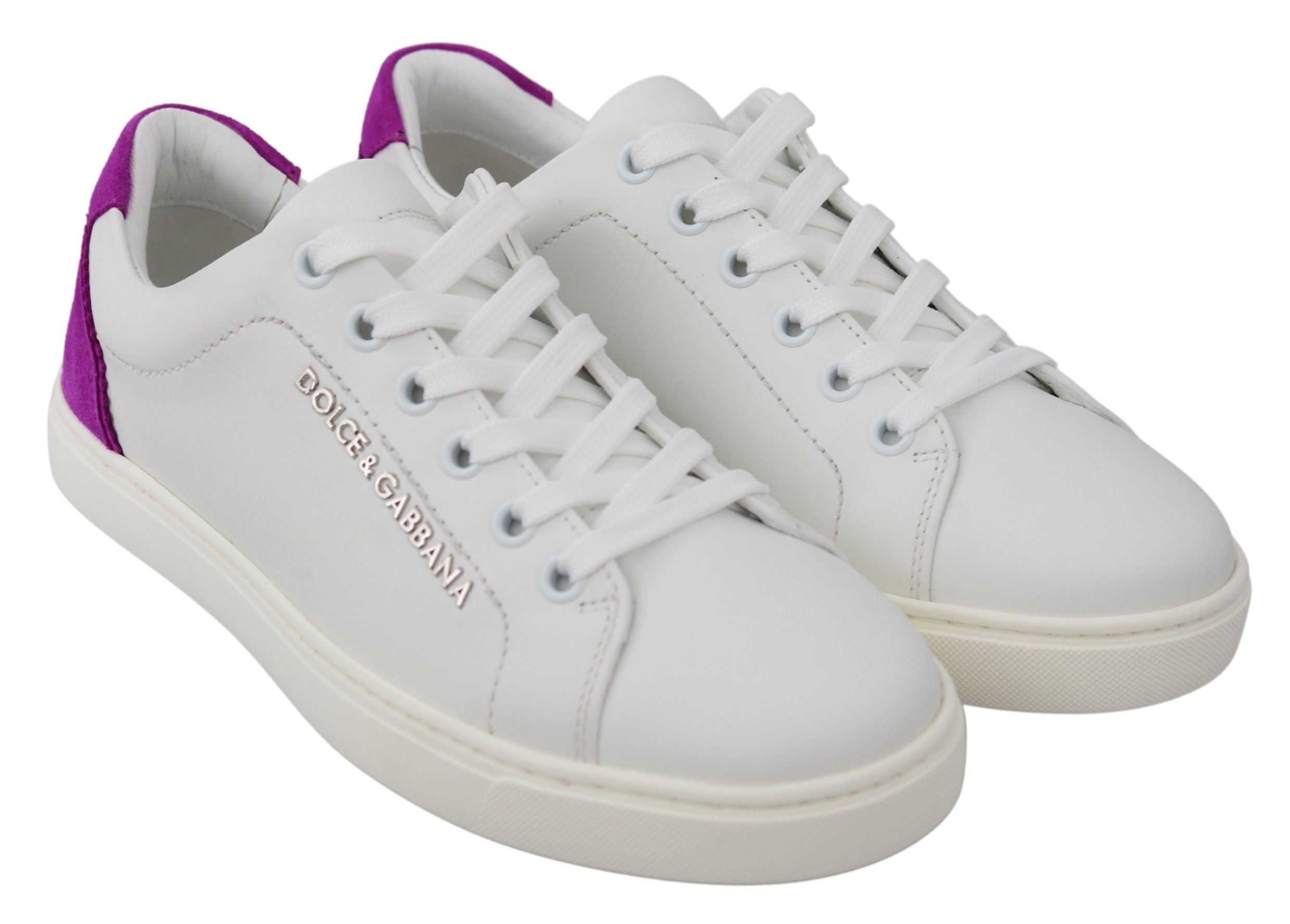 Dolce &amp; Gabbana Schicke weiße Leder-Sneaker mit violetten Akzenten