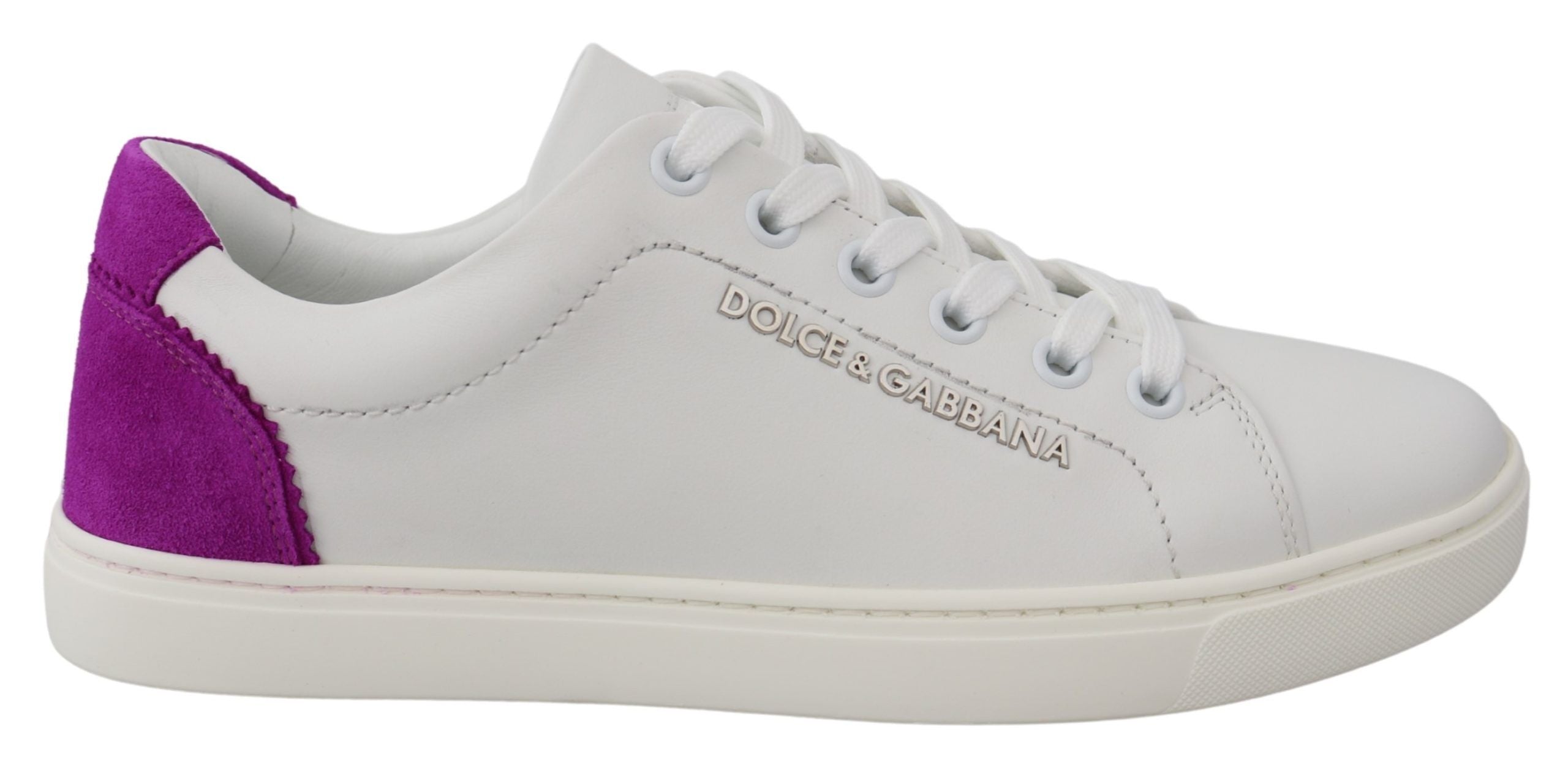 Dolce &amp; Gabbana Schicke weiße Leder-Sneaker mit violetten Akzenten