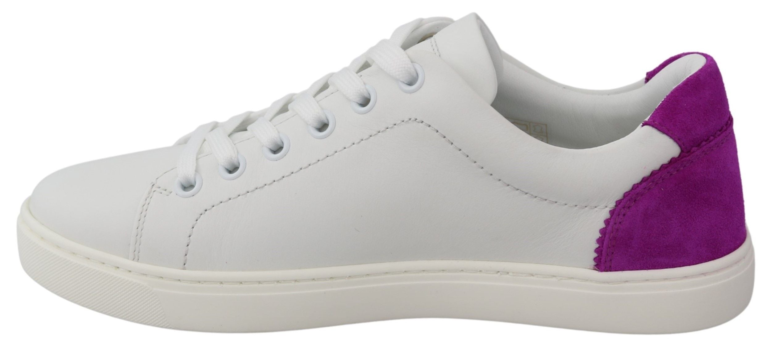 Dolce &amp; Gabbana Schicke weiße Leder-Sneaker mit violetten Akzenten