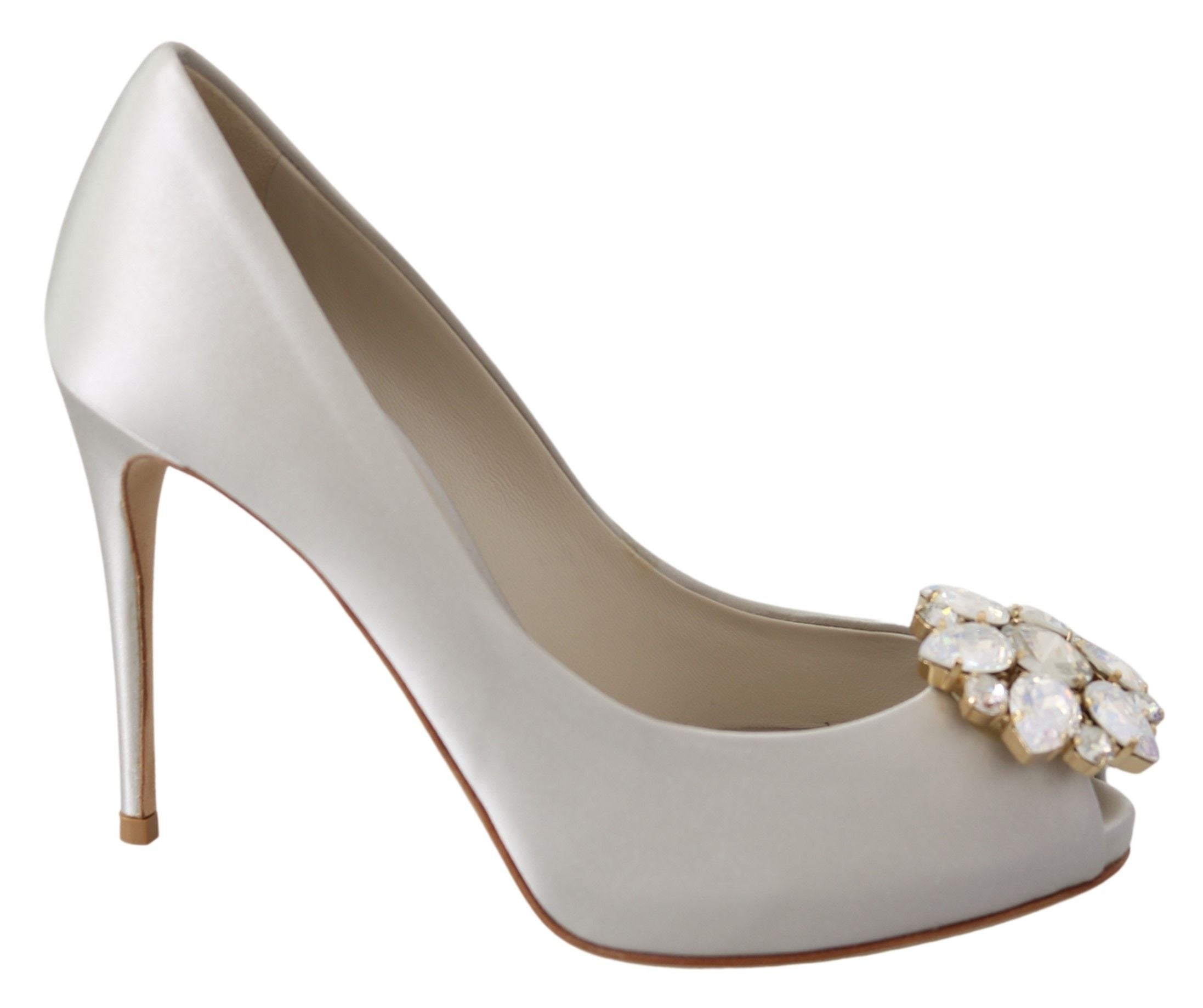 Dolce &amp; Gabbana – Weiße Peep-Toe-Pumps aus Seidenmischung mit Kristallen