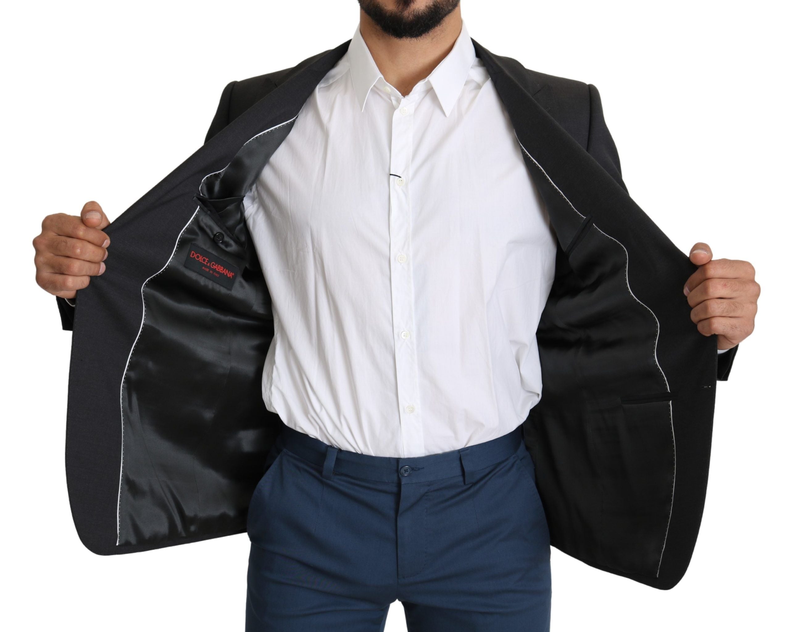 Dolce &amp; Gabbana Eleganter Slim Fit Blazer aus grauer Woll-Seidenmischung