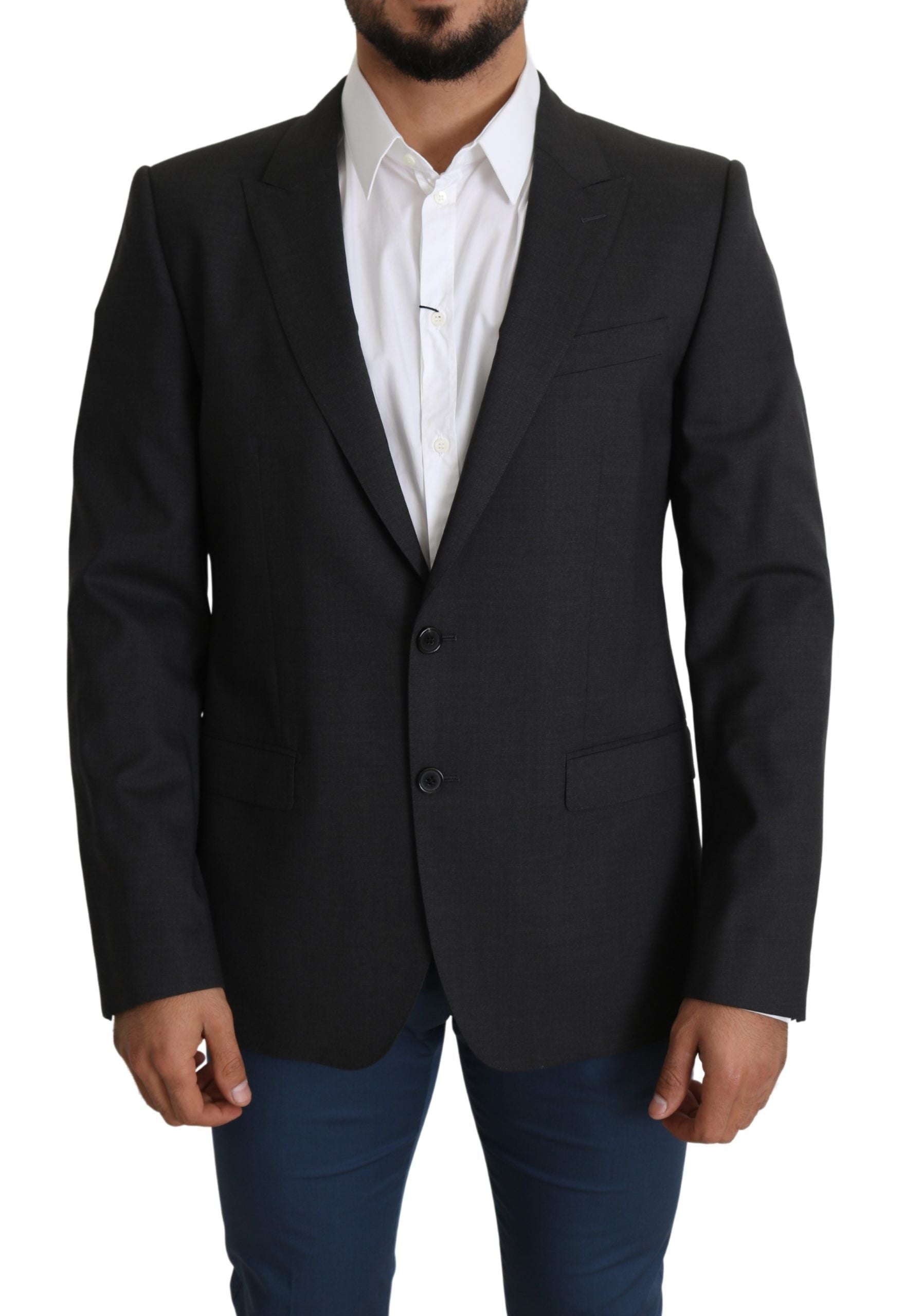 Dolce &amp; Gabbana Eleganter Slim Fit Blazer aus grauer Woll-Seidenmischung
