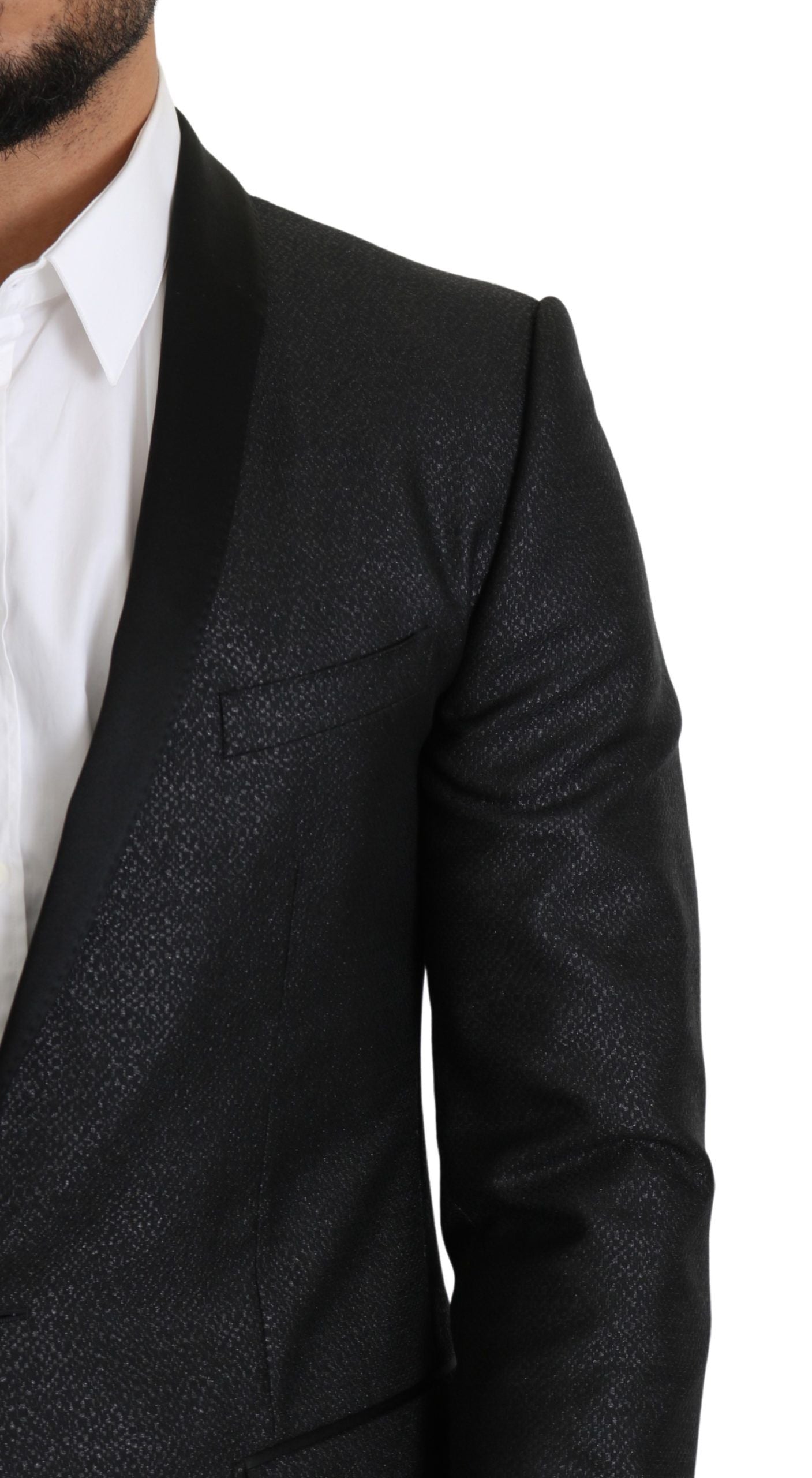 Dolce &amp; Gabbana – Eleganter, schwarzer Jacquard-Blazer im Slim Fit