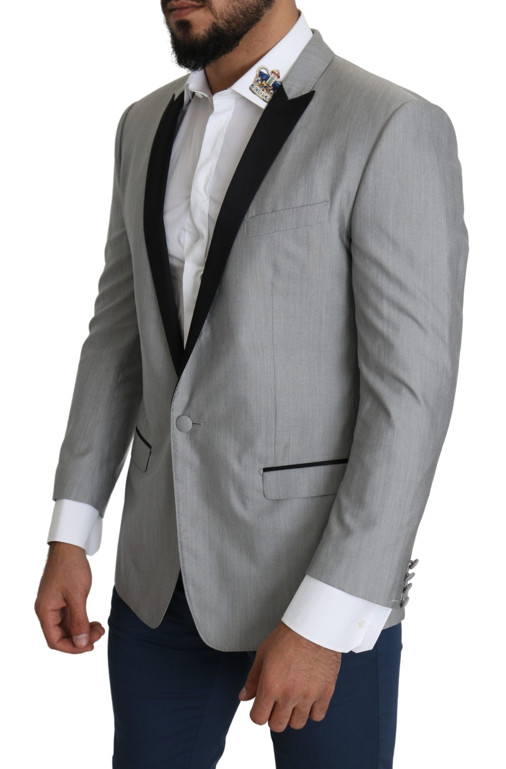 Dolce &amp; Gabbana Eleganter hellgrauer Blazer aus Seidenmischung