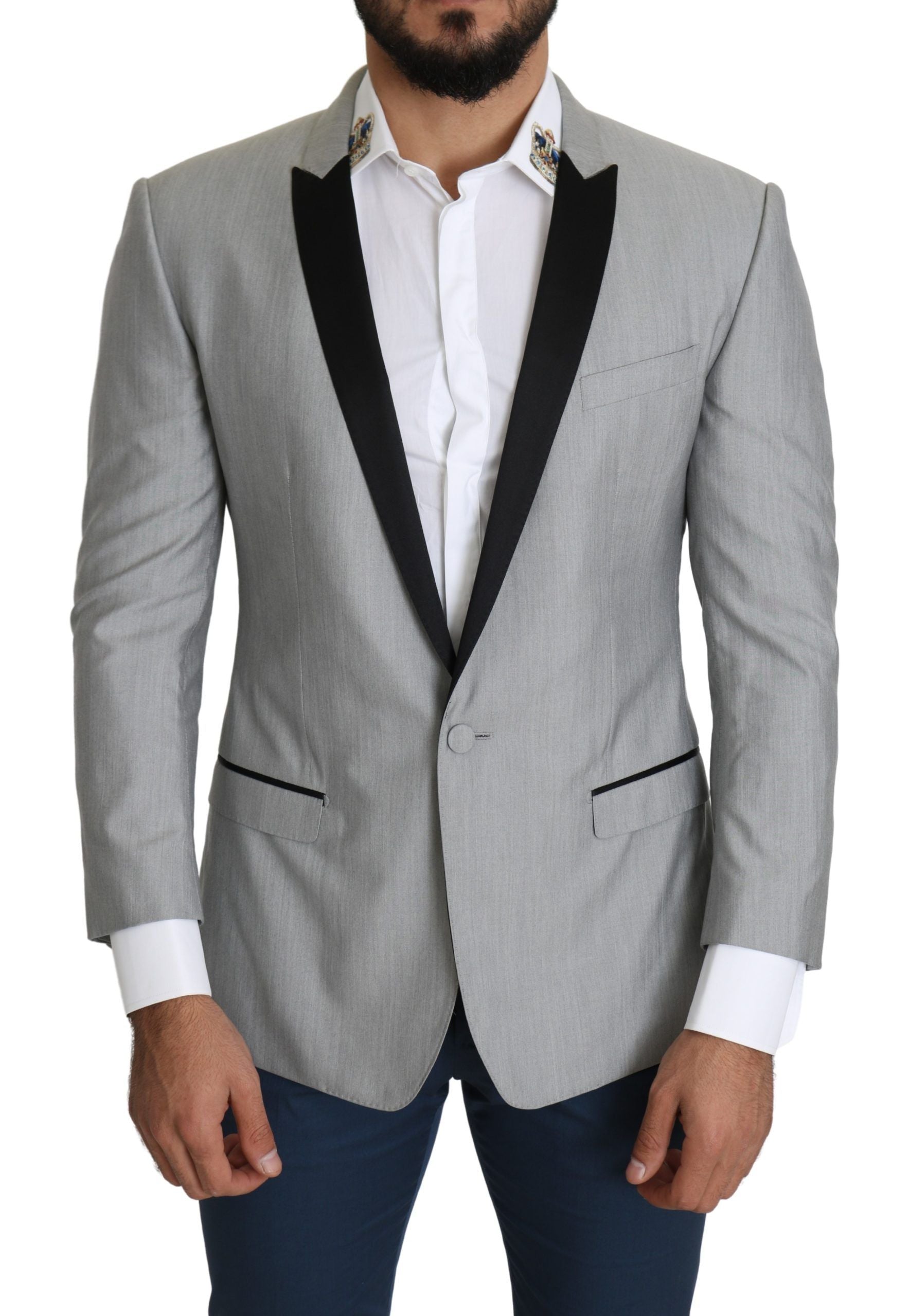Dolce &amp; Gabbana Eleganter hellgrauer Blazer aus Seidenmischung