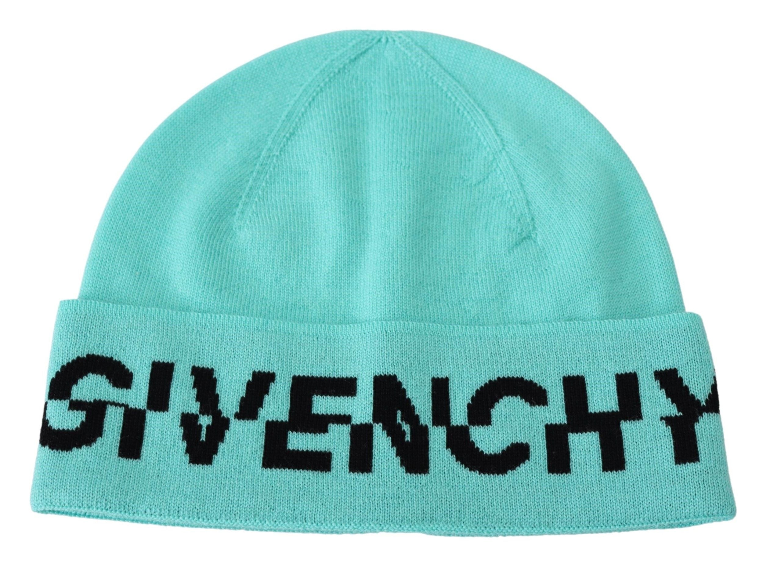 Căciulă Givenchy din lână verde acvamarin cu logo semnătură