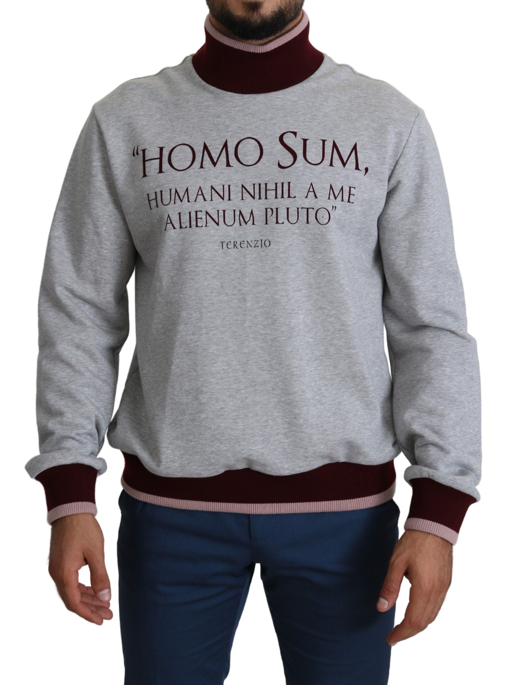 Pulover elegant Dolce &amp; Gabbana gri cu guler înalt și motiv latin