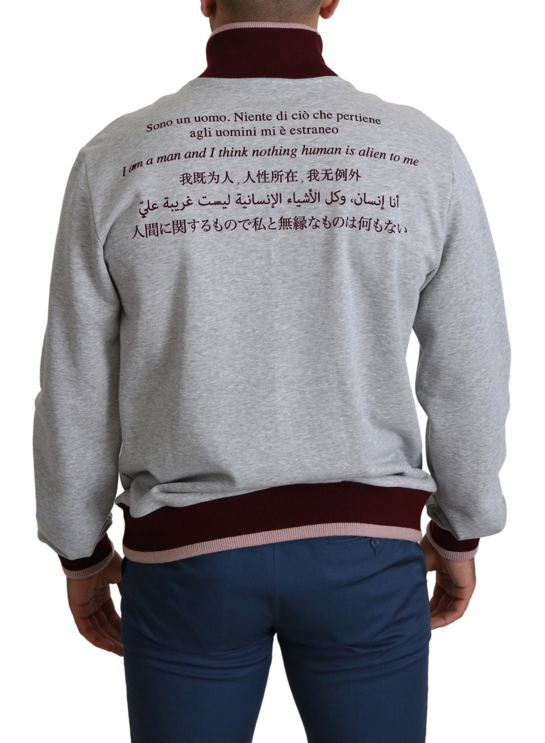 Pulover elegant Dolce &amp; Gabbana gri cu guler înalt și motiv latin