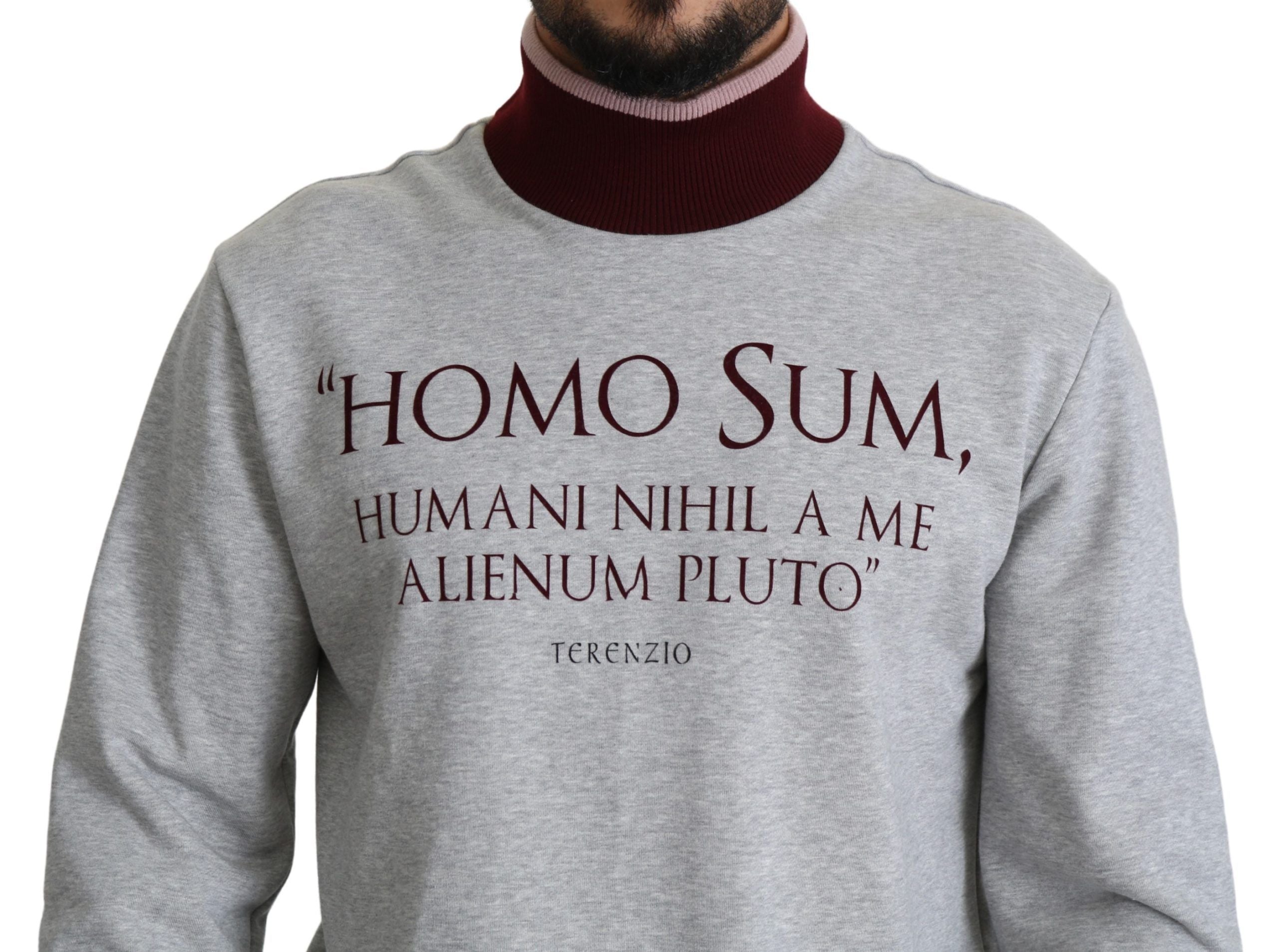 Pulover elegant Dolce &amp; Gabbana gri cu guler înalt și motiv latin