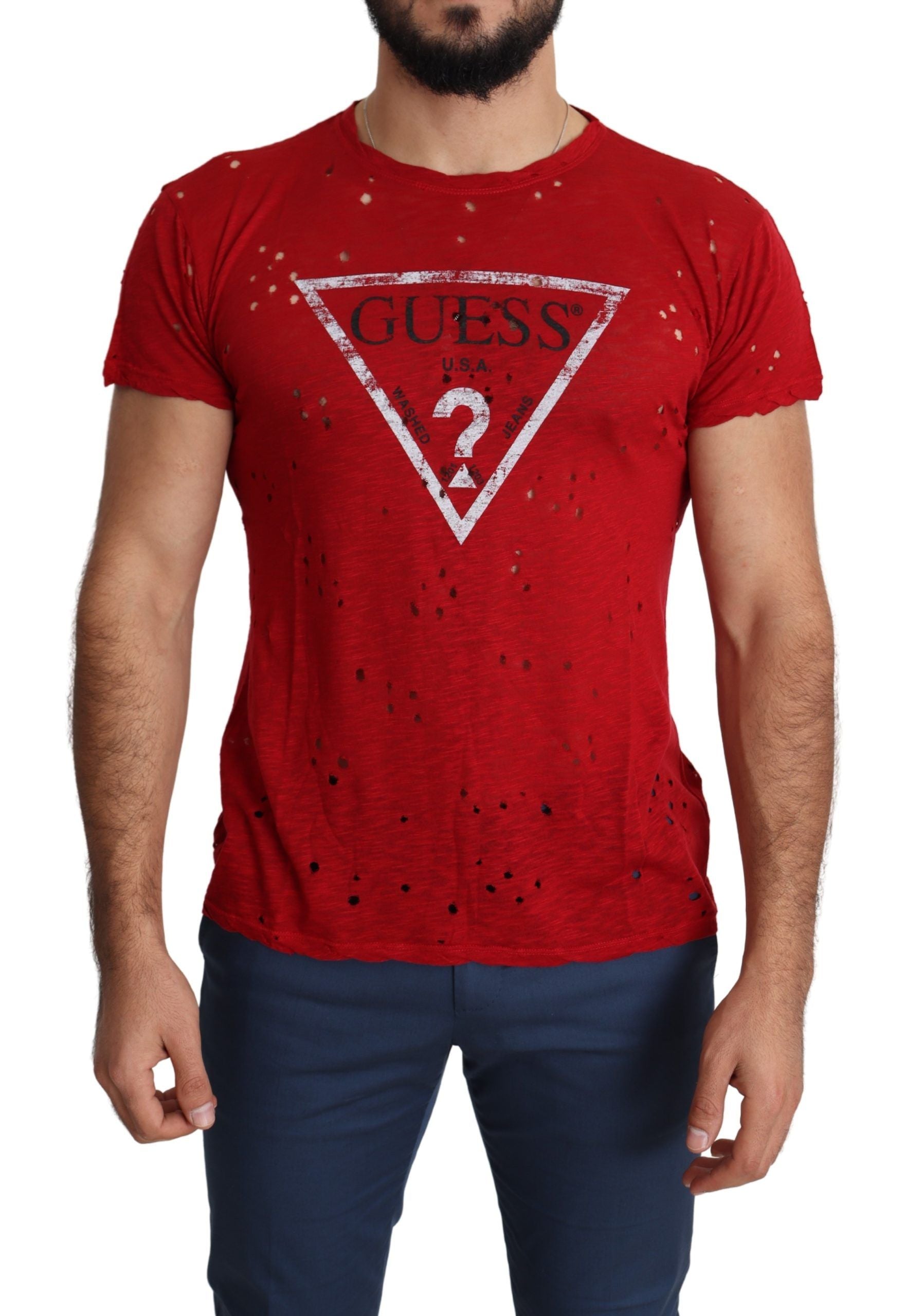 Tricou Guess Radiant Red din bumbac elastic