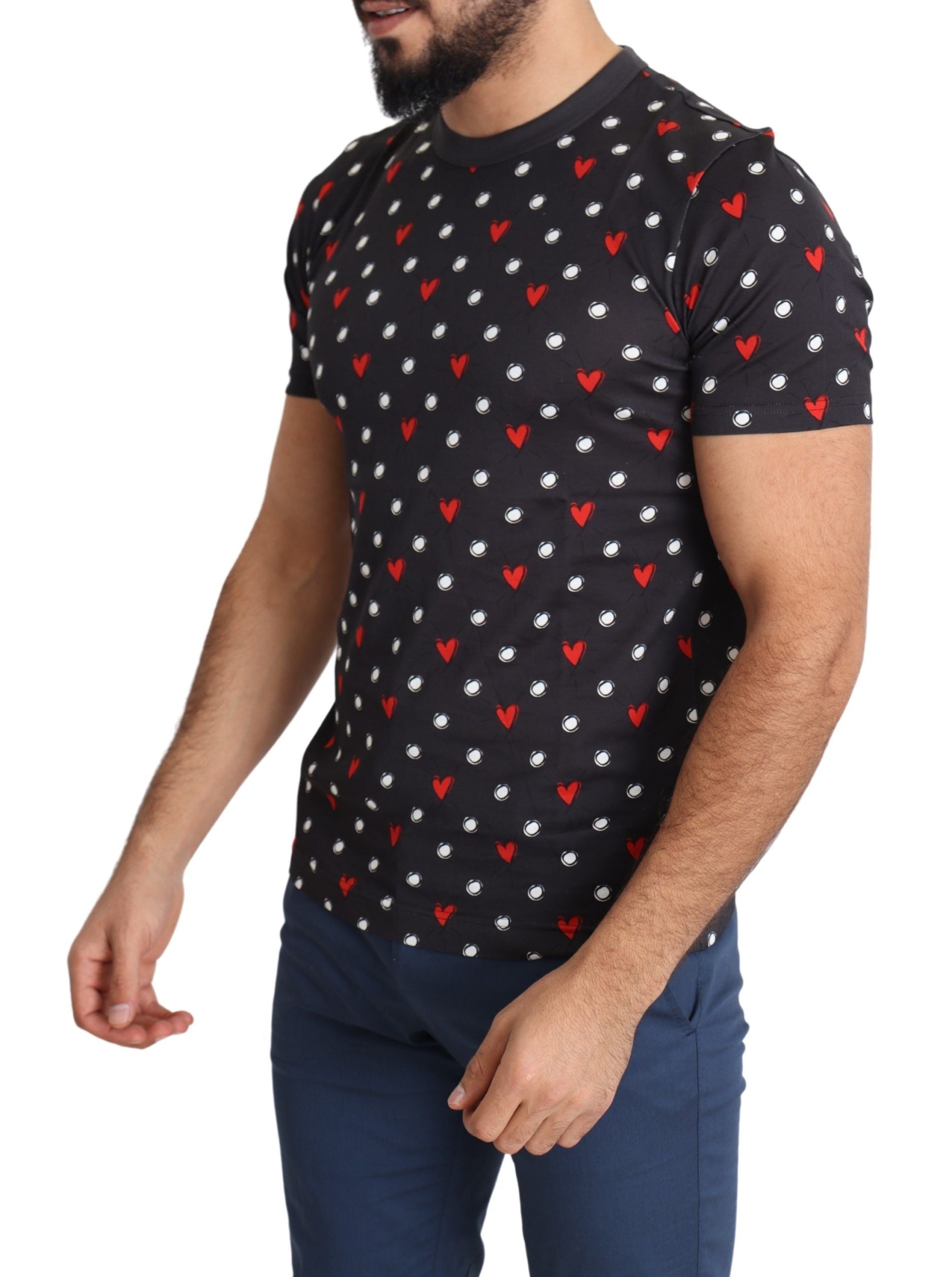 Dolce &amp; Gabbana Schickes graues Baumwoll-T-Shirt mit Herz-Prints