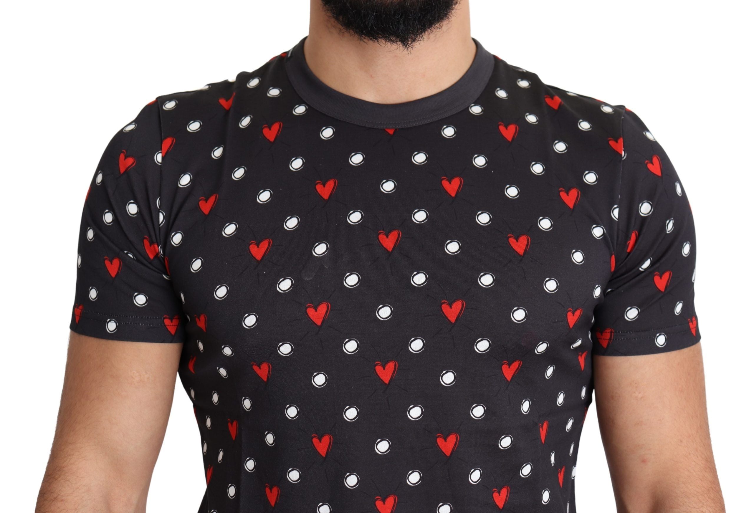 Dolce &amp; Gabbana Schickes graues Baumwoll-T-Shirt mit Herz-Prints