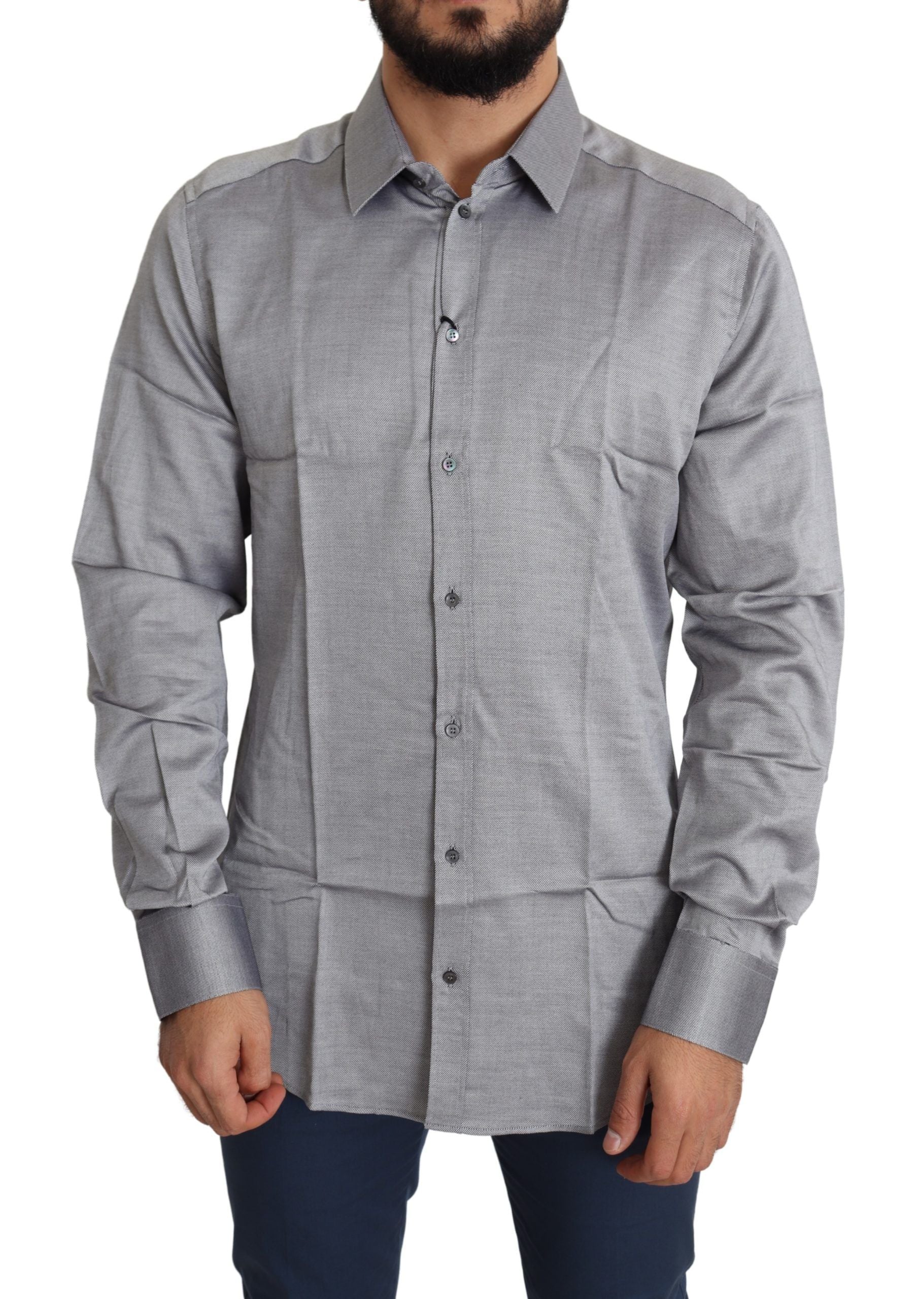 Dolce &amp; Gabbana Elegantes, graues Slim Fit-Baumwollhemd