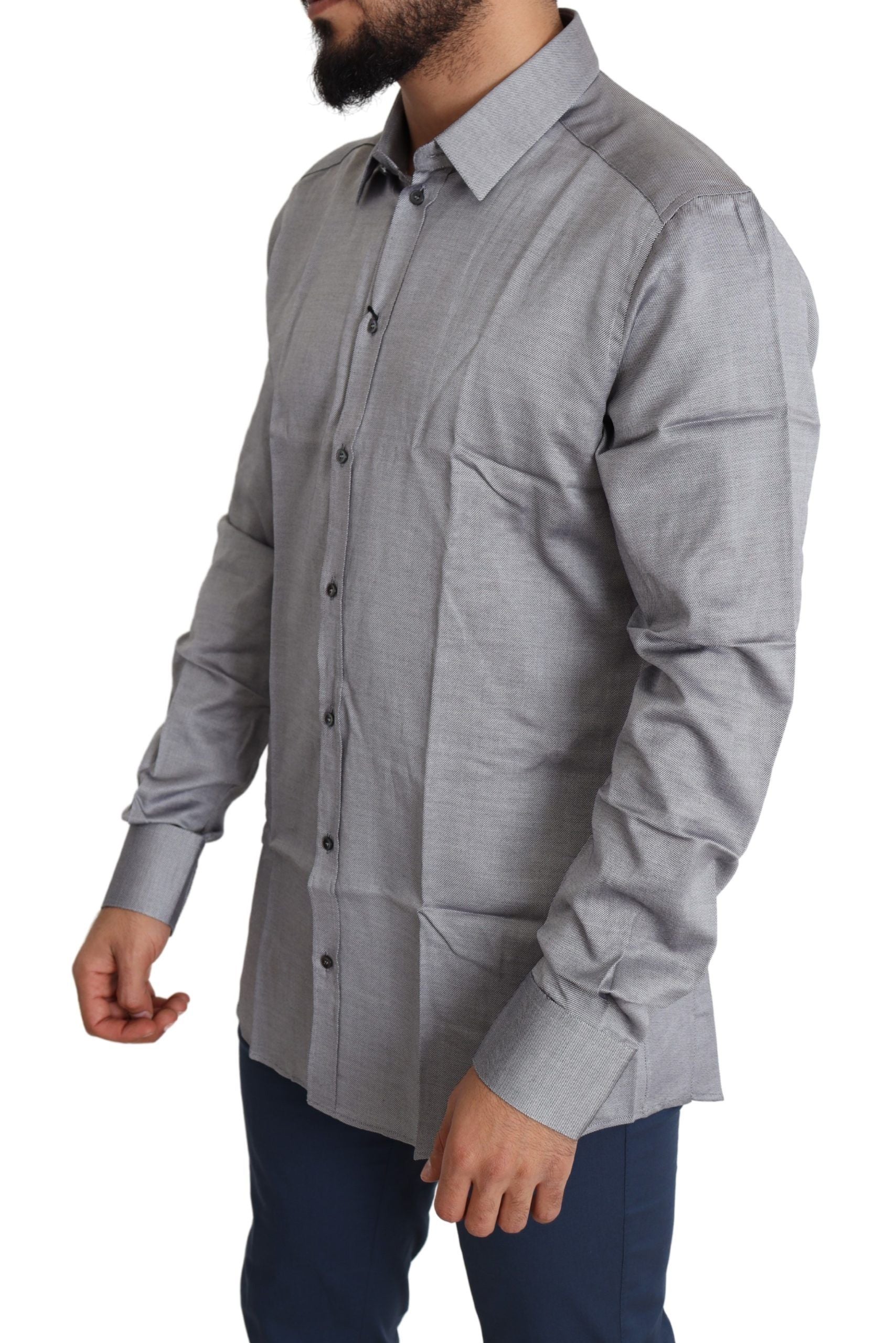 Dolce &amp; Gabbana Elegantes, graues Slim Fit-Baumwollhemd