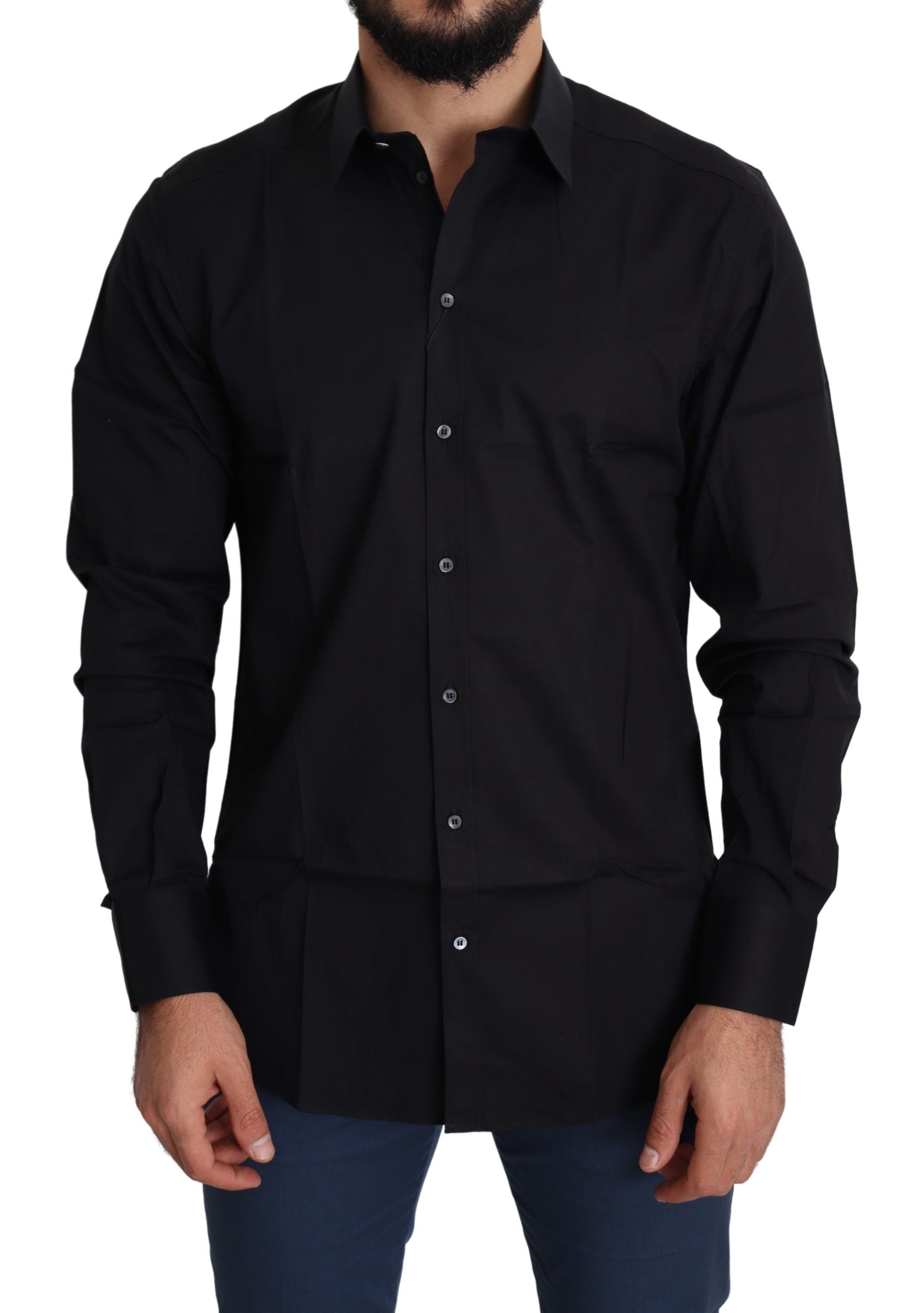 Dolce &amp; Gabbana Elegantes schwarzes Baumwoll-Stretch-Hemd