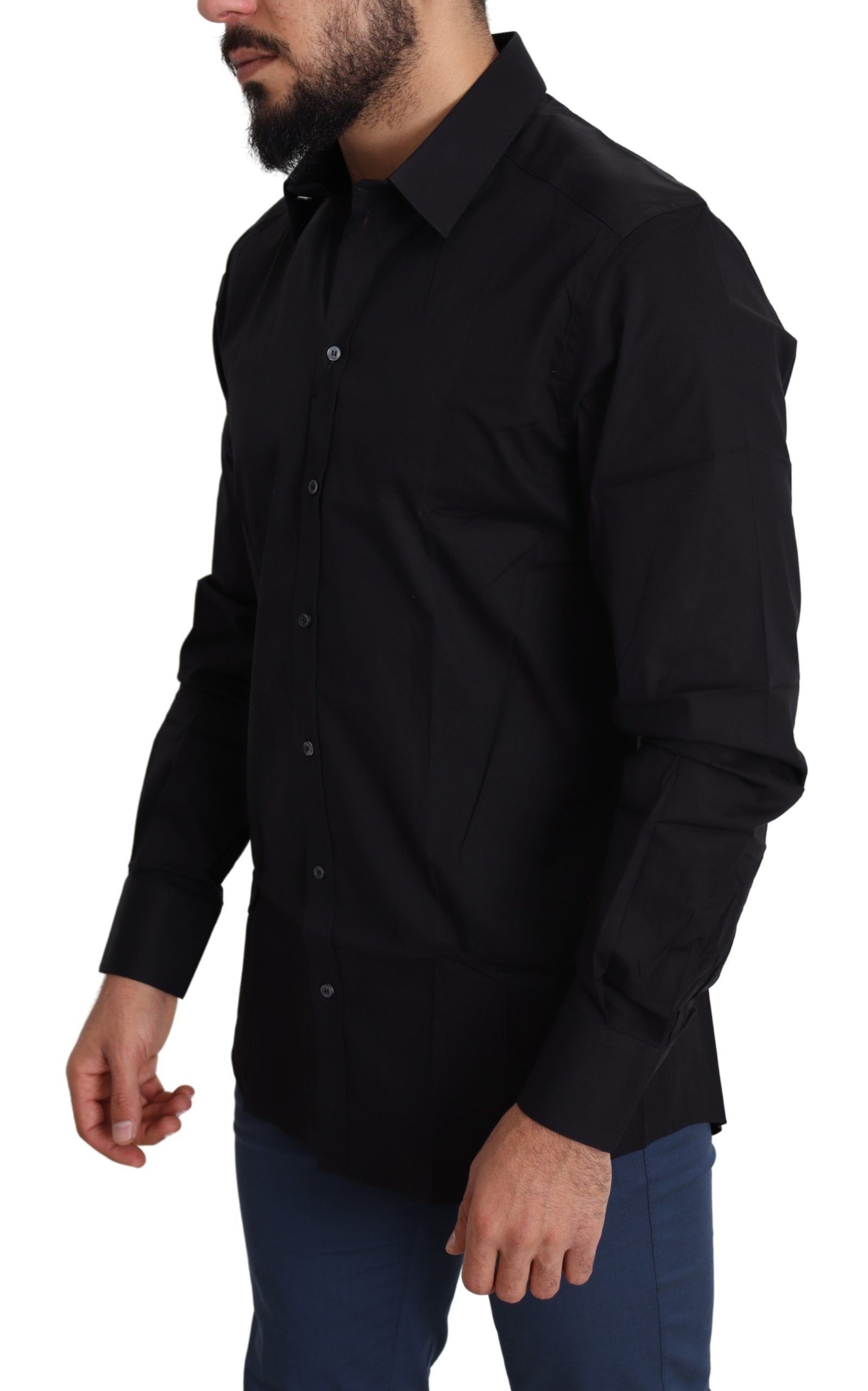 Dolce &amp; Gabbana Elegantes schwarzes Baumwoll-Stretch-Hemd