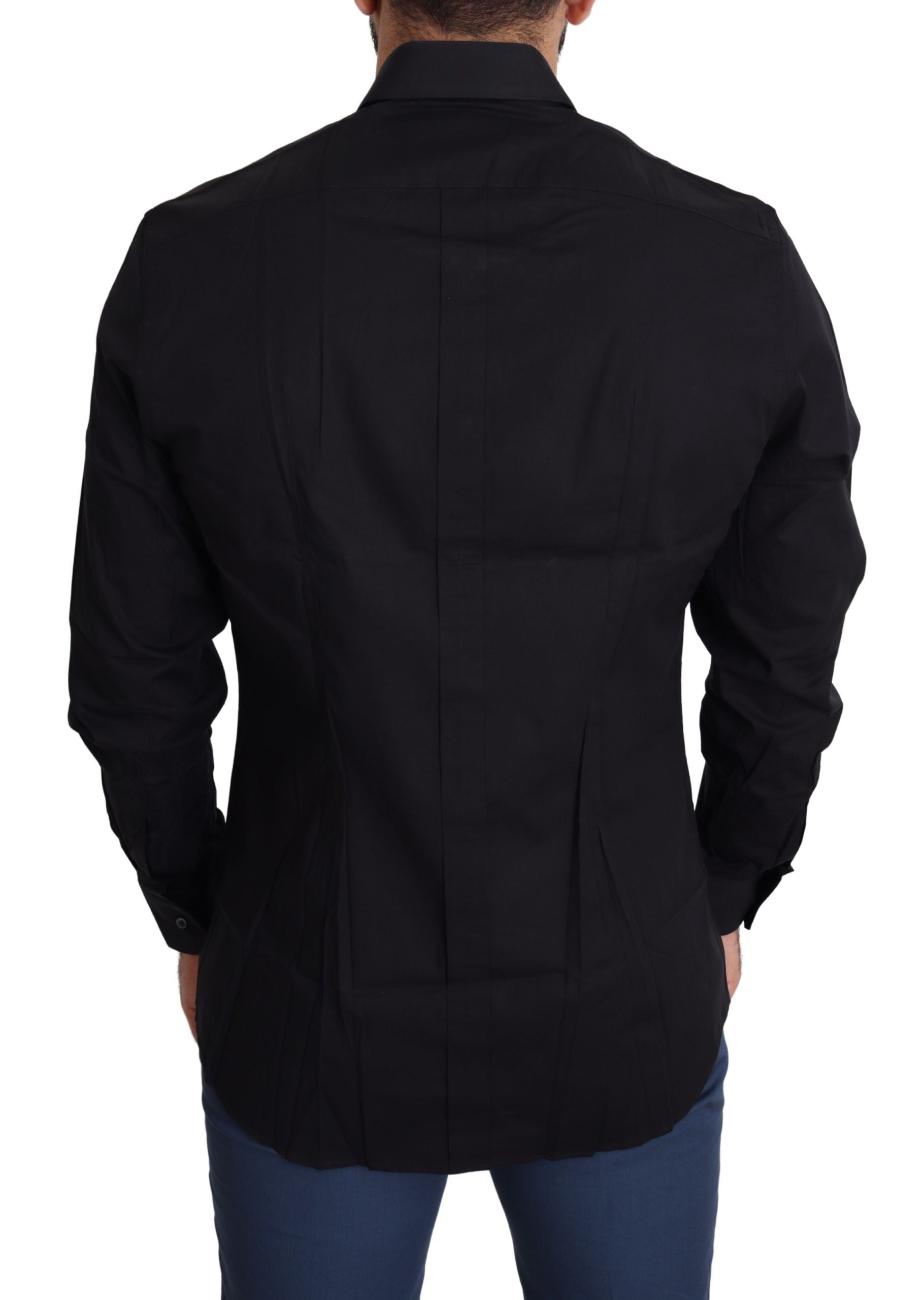 Dolce &amp; Gabbana Elegantes schwarzes Baumwoll-Stretch-Hemd
