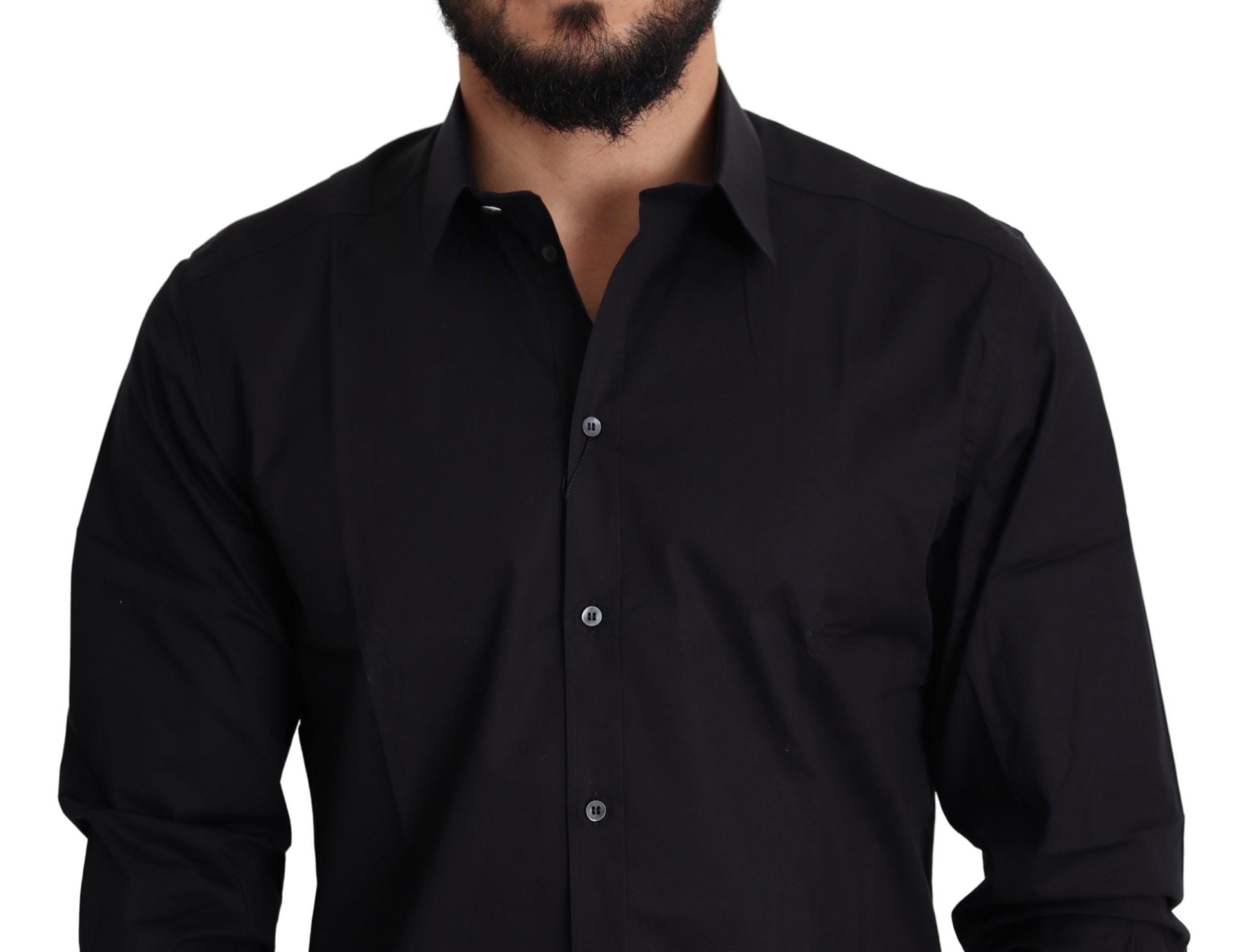 Dolce &amp; Gabbana Elegantes schwarzes Baumwoll-Stretch-Hemd