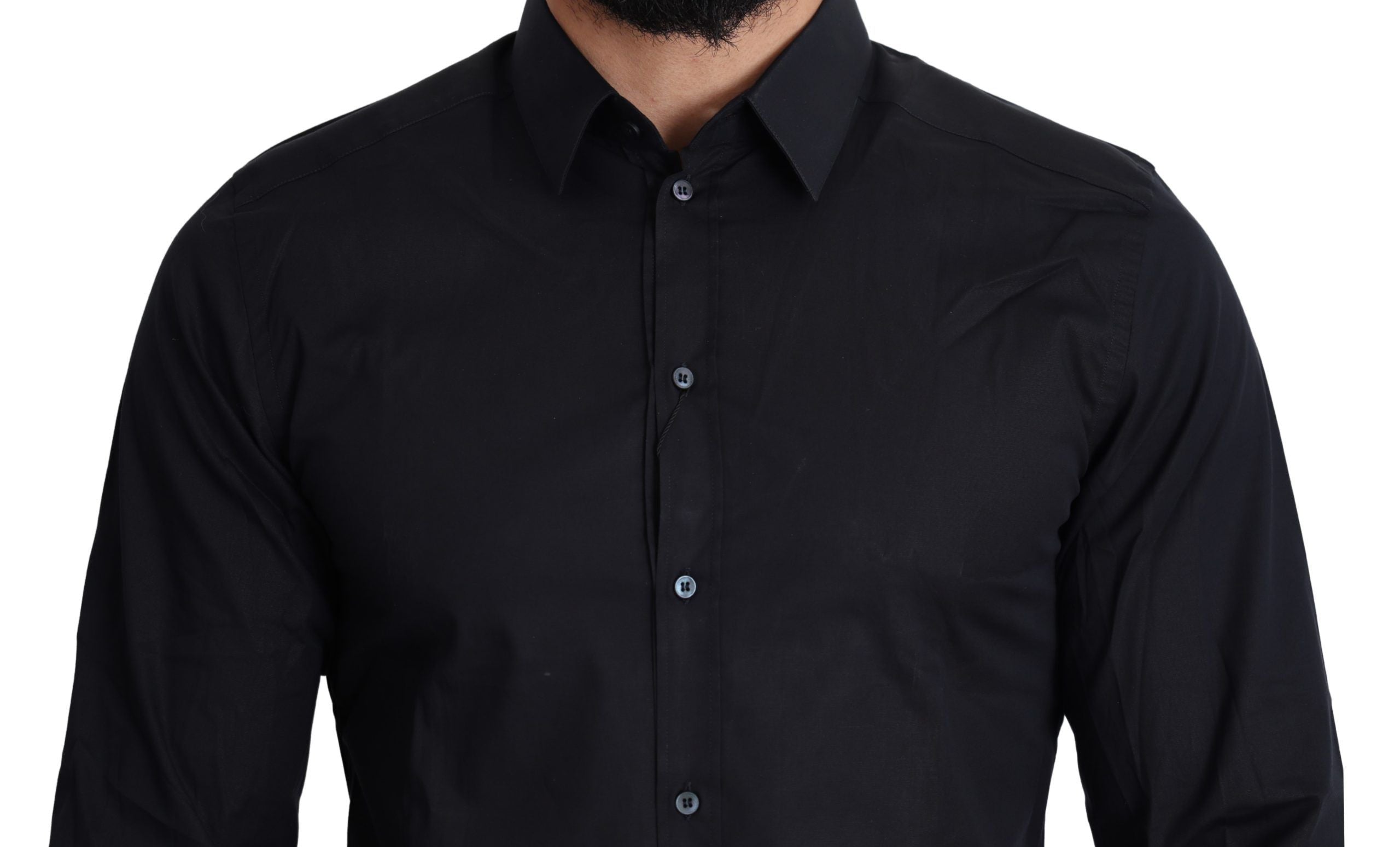 Dolce &amp; Gabbana – Elegantes, schwarzes Slim-Fit-Hemd aus Baumwollstretch