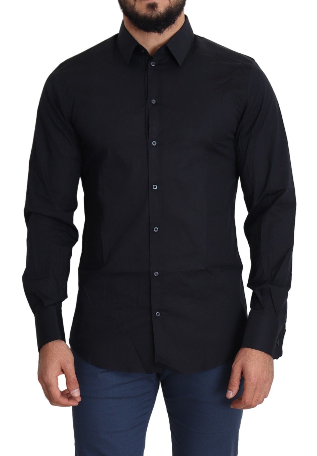 Dolce &amp; Gabbana – Elegantes, schwarzes Slim-Fit-Hemd aus Baumwollstretch
